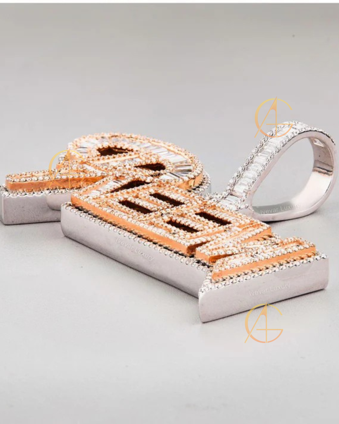 Customized Name 925 Sterling Silver With Round And Baguette Moissanite Diamond Pendant By Auren