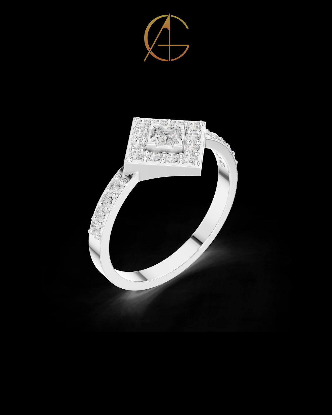 1.25 CT Stunning Princess Cut Square Halo Gold Cluster Moissanite Diamond Statement Design Ring