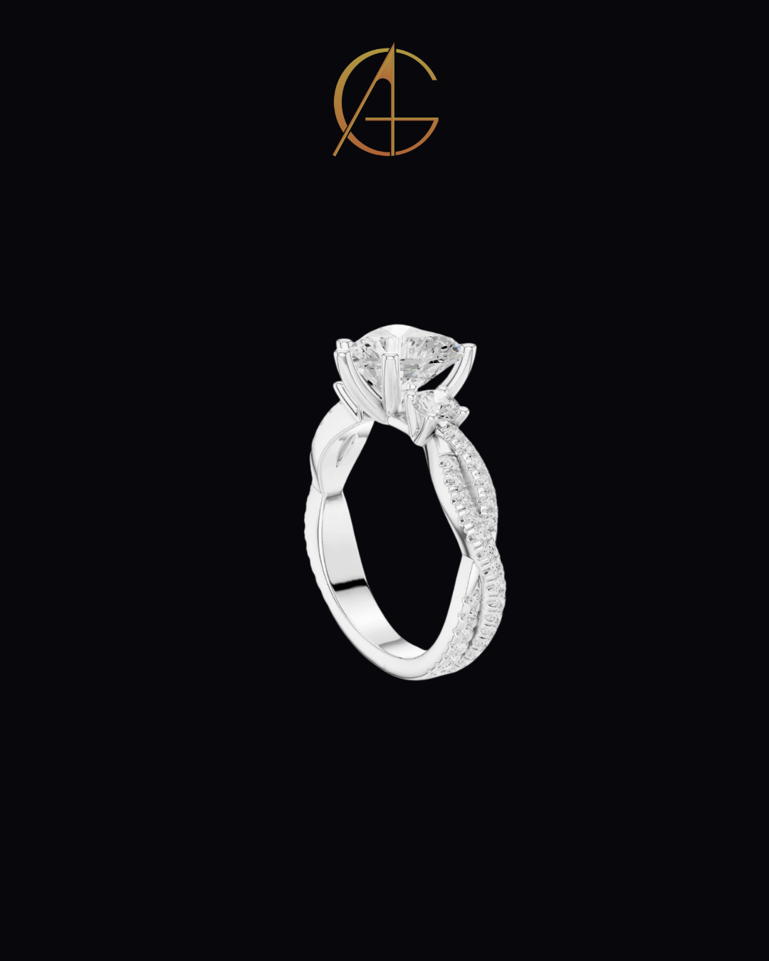 1.80 CT Gorgeous Heart Shaped Triple Stone Moissanite Diamond Ring with Pave Twist Band