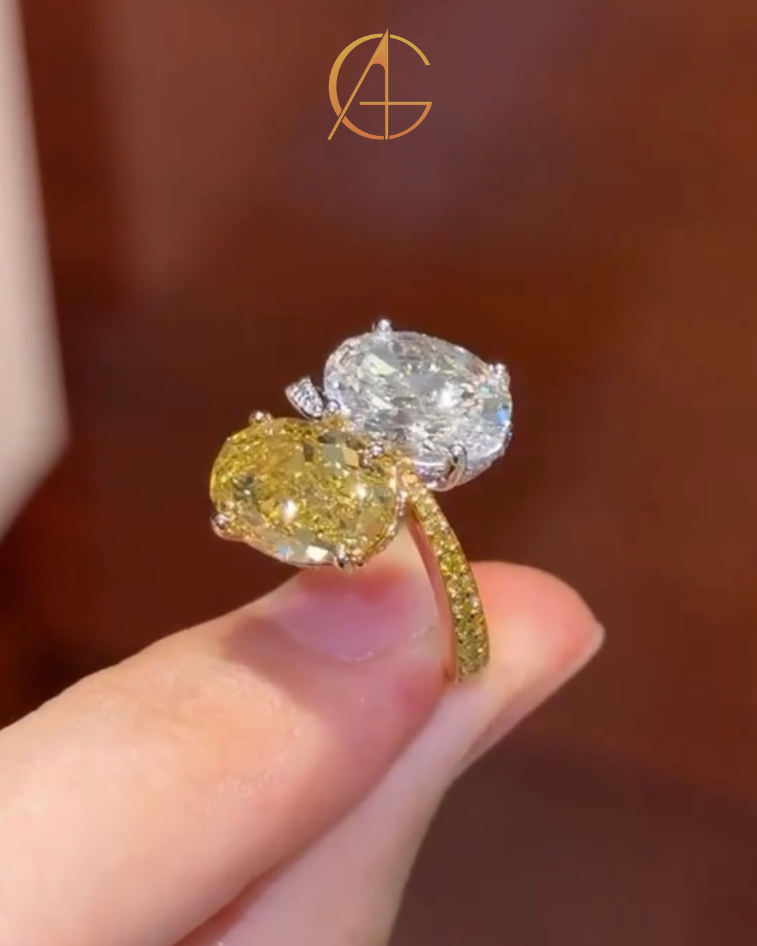 5.00 TCW Exquisite Toi et Moi Oval Moissanite Diamond Bypass Ring with Pave Accents Fancy Two Tone Gold Fine Jewelry