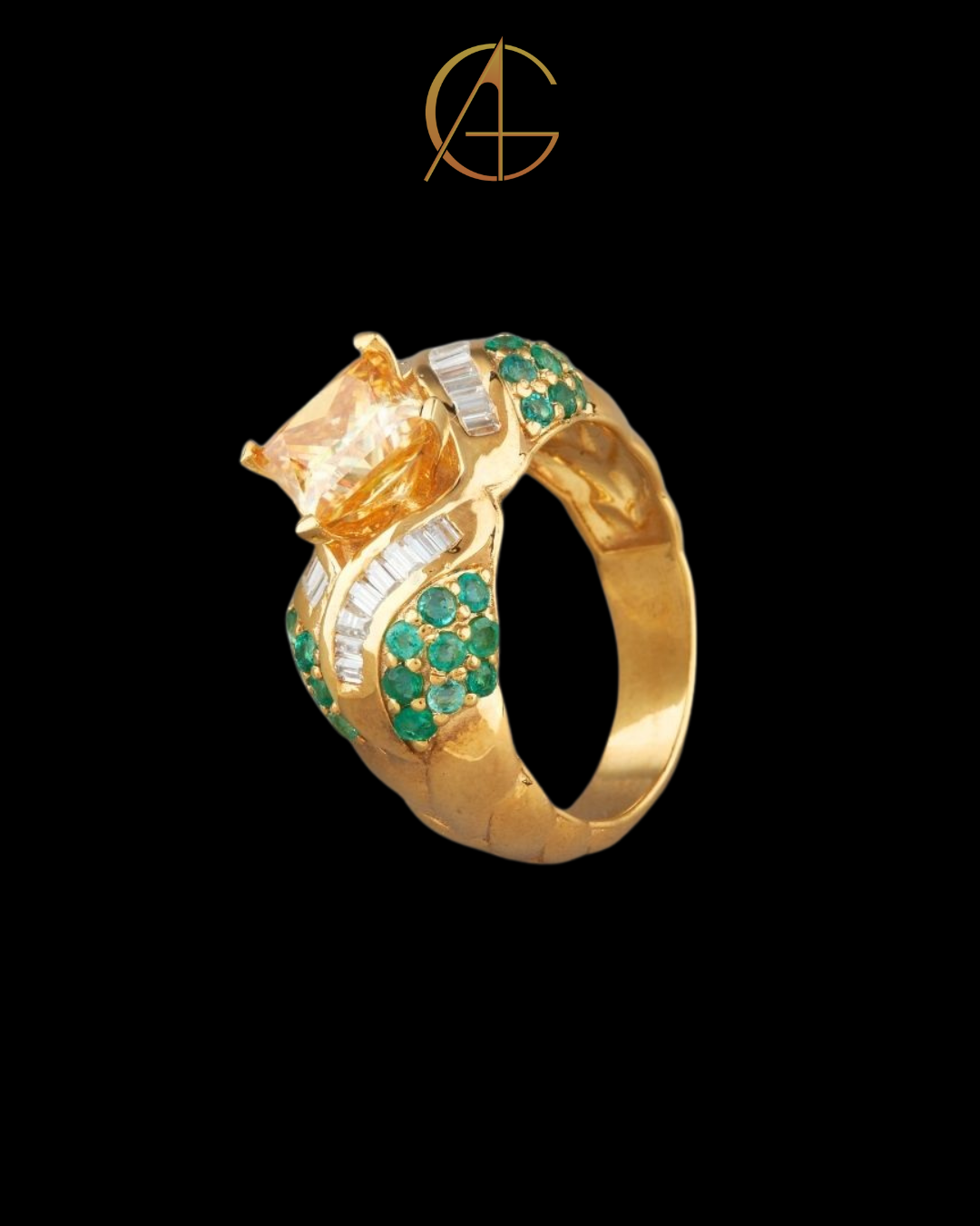 1.00 CT Imperial Ring with Princess Cut Yellow Gemstone and Emerald Moissanite Diamond