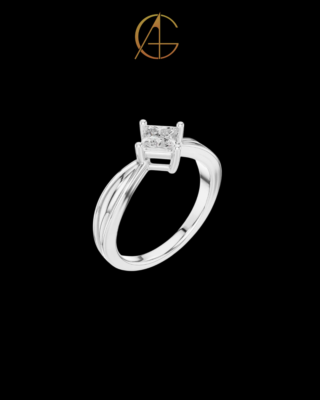 0.64 TCW Trendy Princess Moissanite Diamond Solitaire Ring with Diagonal Setting and Split Shank Band