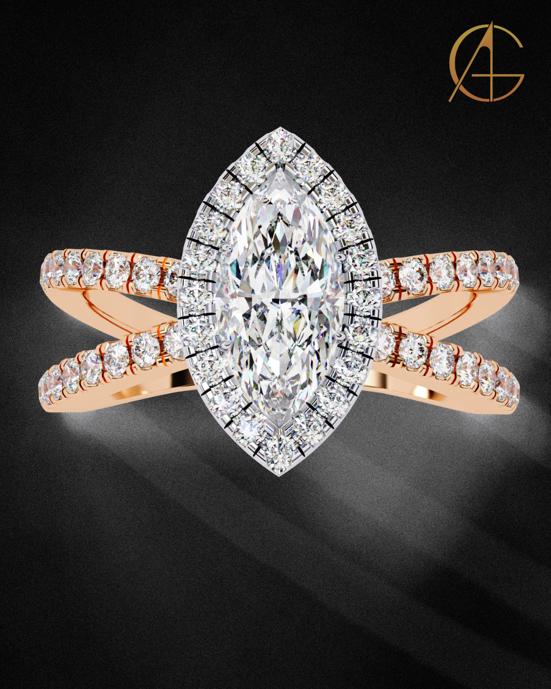 0.82 CT Dazzling Marquise Cut Moissanite Diamond Halo Ring Dainty Double Band Bridal Jewelry by Auren Gems