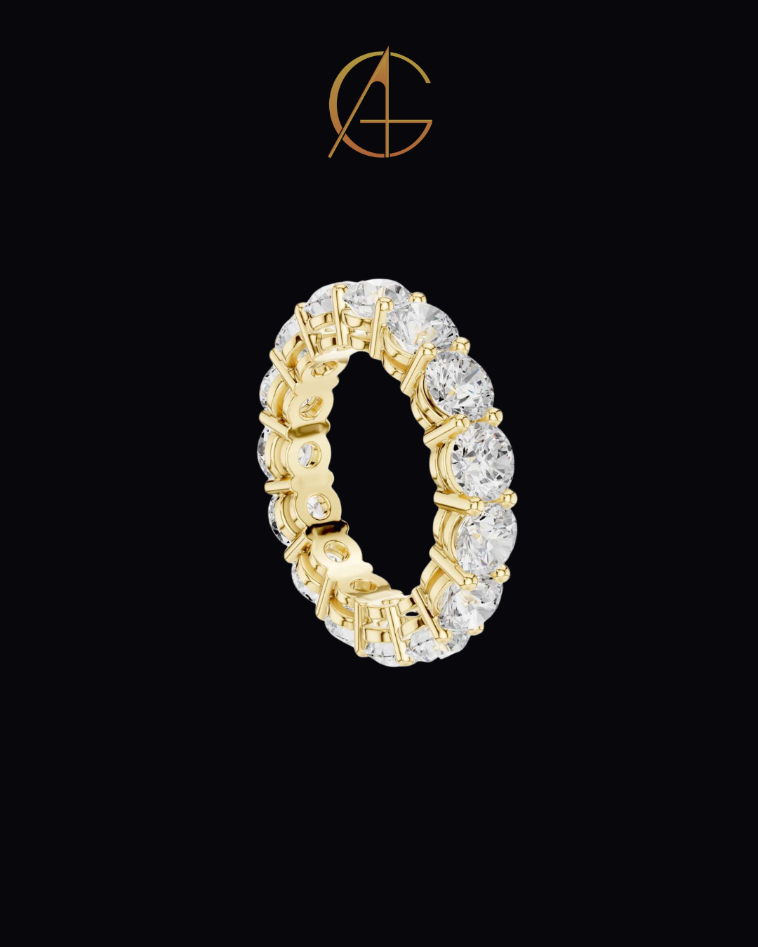 6.45 TCW Luxury Gold Moissanite Eternity Ring with Full Circle Round Brilliant Diamonds