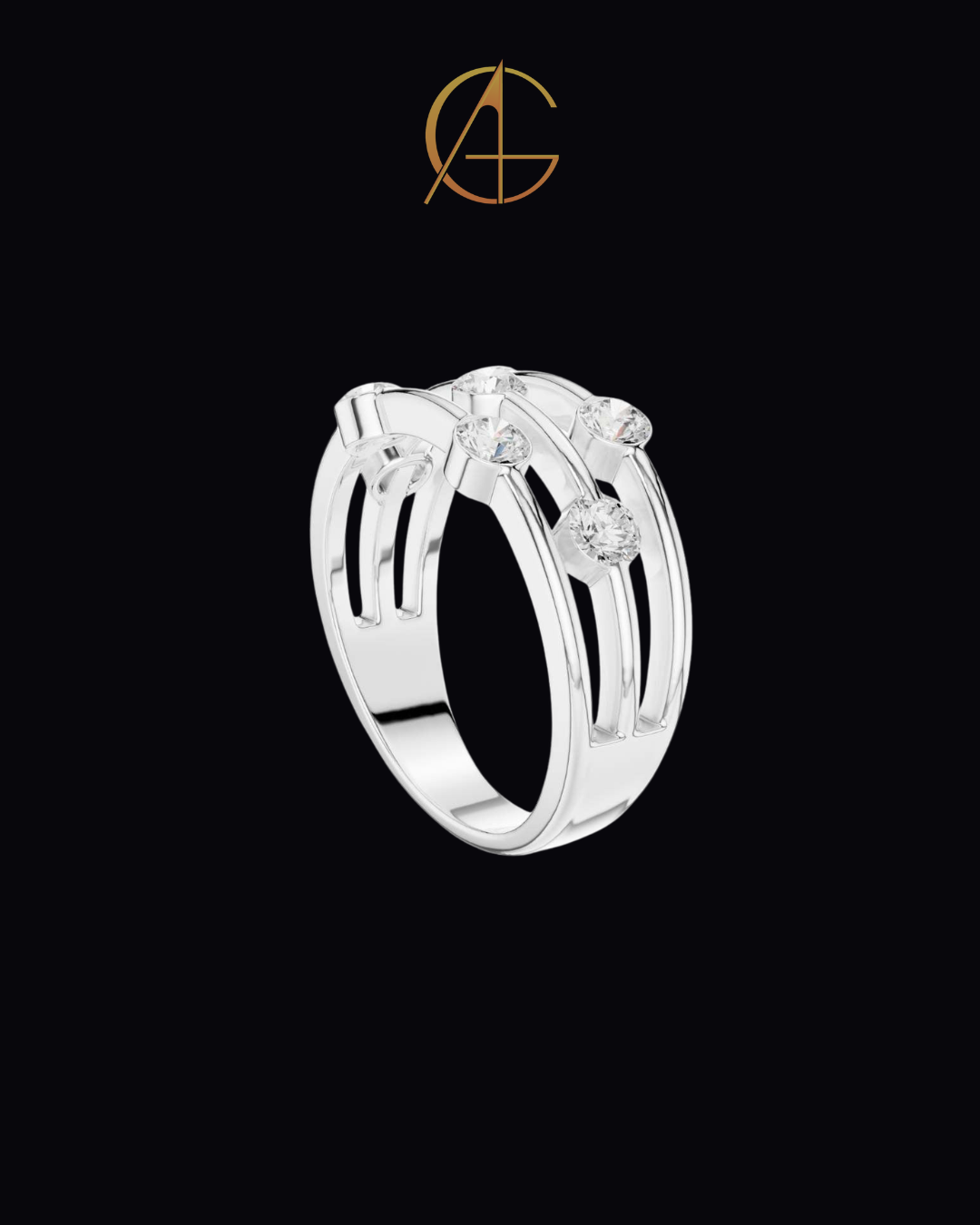 1.07 TCW Radiant Constellation Horizon Triple Row Bezel Set Moissanite Diamond Ring in Polished Gold