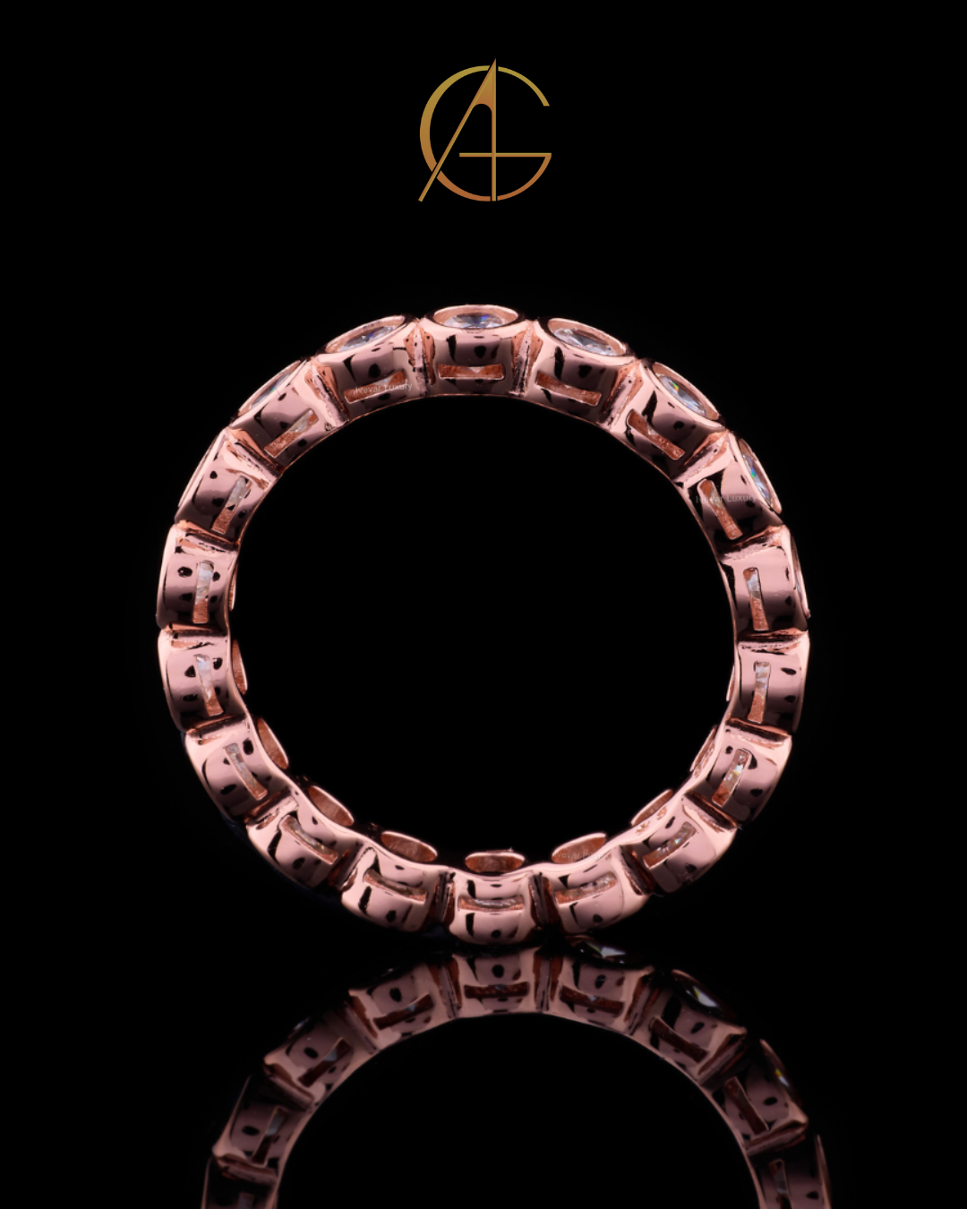 0.50 TCW Moissanite Diamond Eternity Rose Gold Ring with Round Cut Bezel Set Diamonds