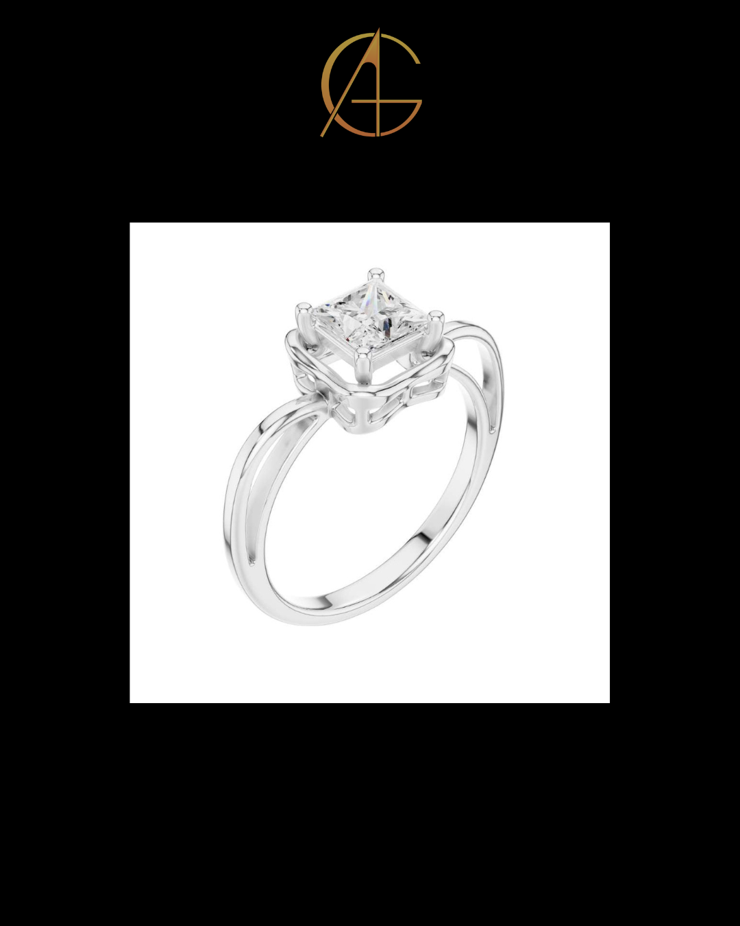 1.30 CT Sparkling Princess Moissanite Diamond Ring with Artistic Wavy Frame and Sleek Polished Band