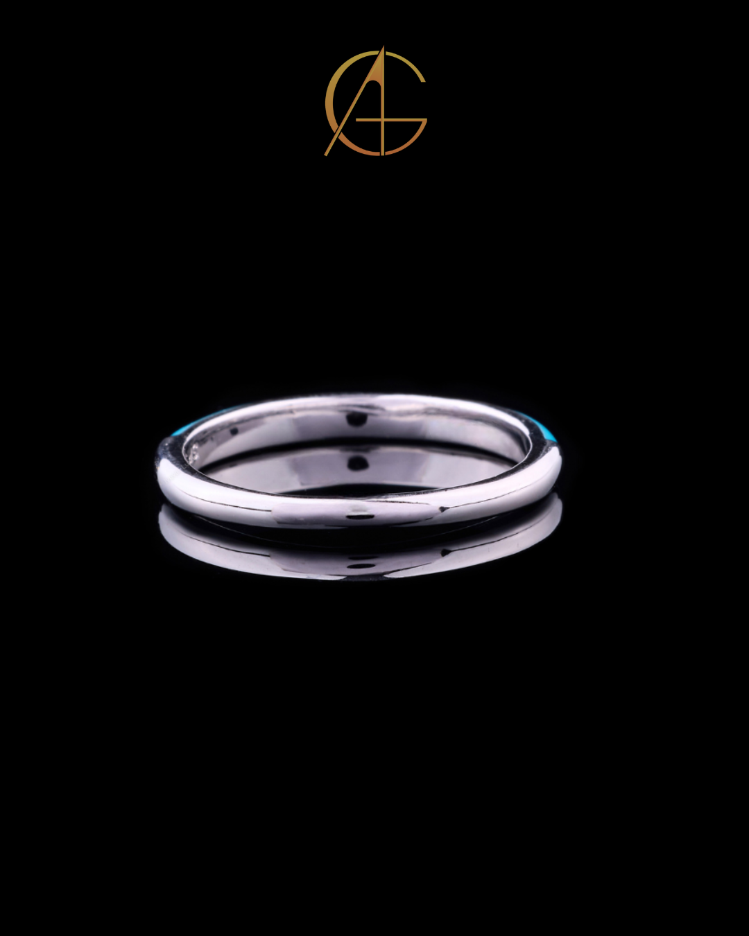 0.15 TCW Turquoise Enamel Slim White Gold Band with Pave Moissanite Diamond Center Detailing