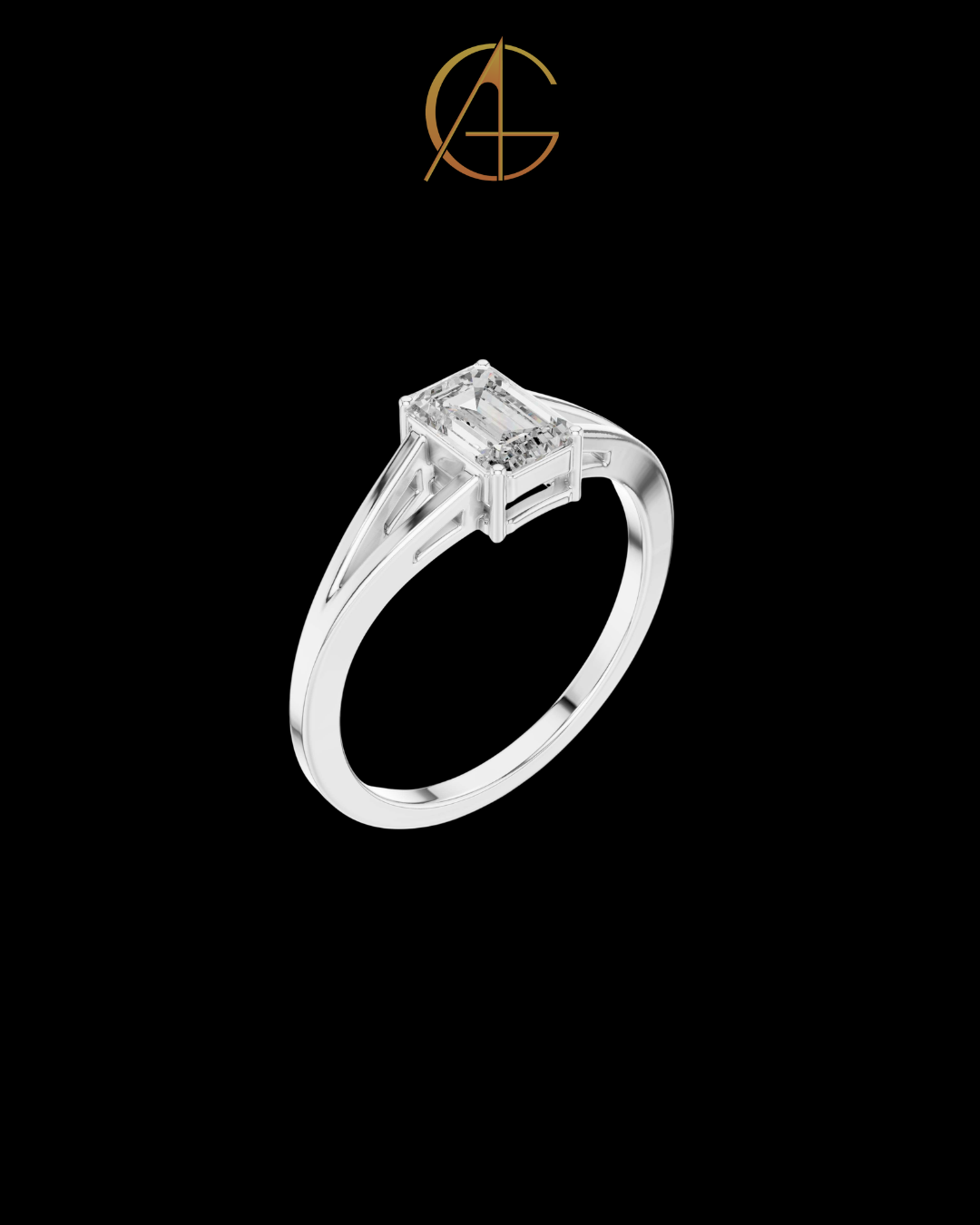 0.70 TCW Perfect Emerald Cut Moissanite Diamond Solitaire Ring with Modern Split Shank Design