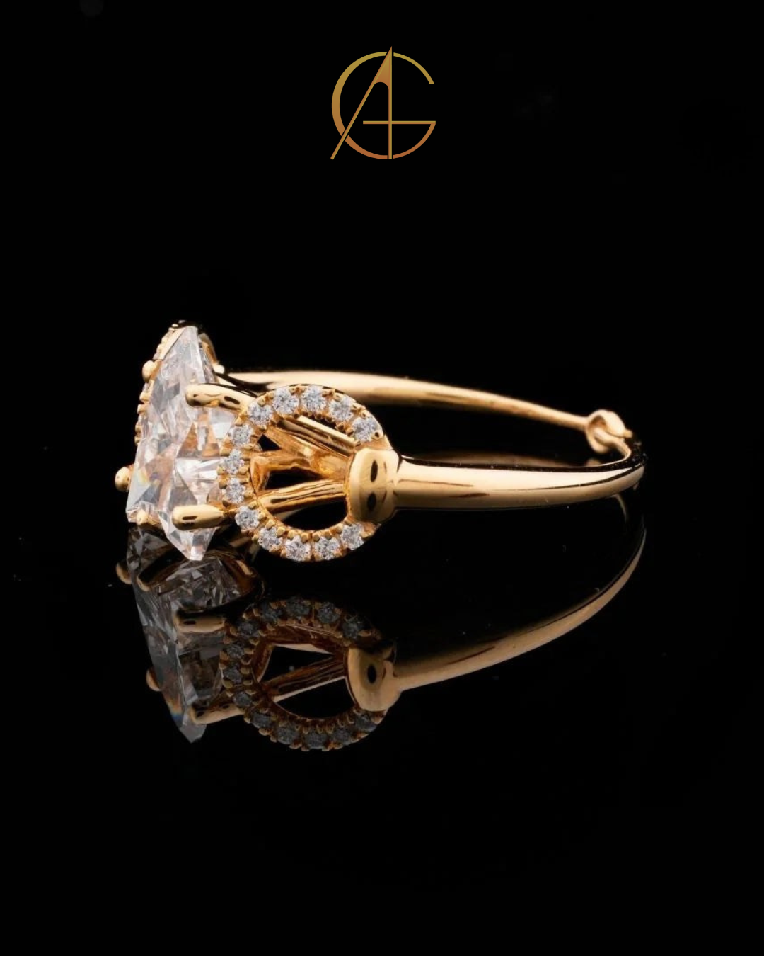 1.00 CT Celestial Crown Moissanite Antique Cut Centerpiece With Twin Halo Round Accents Ring