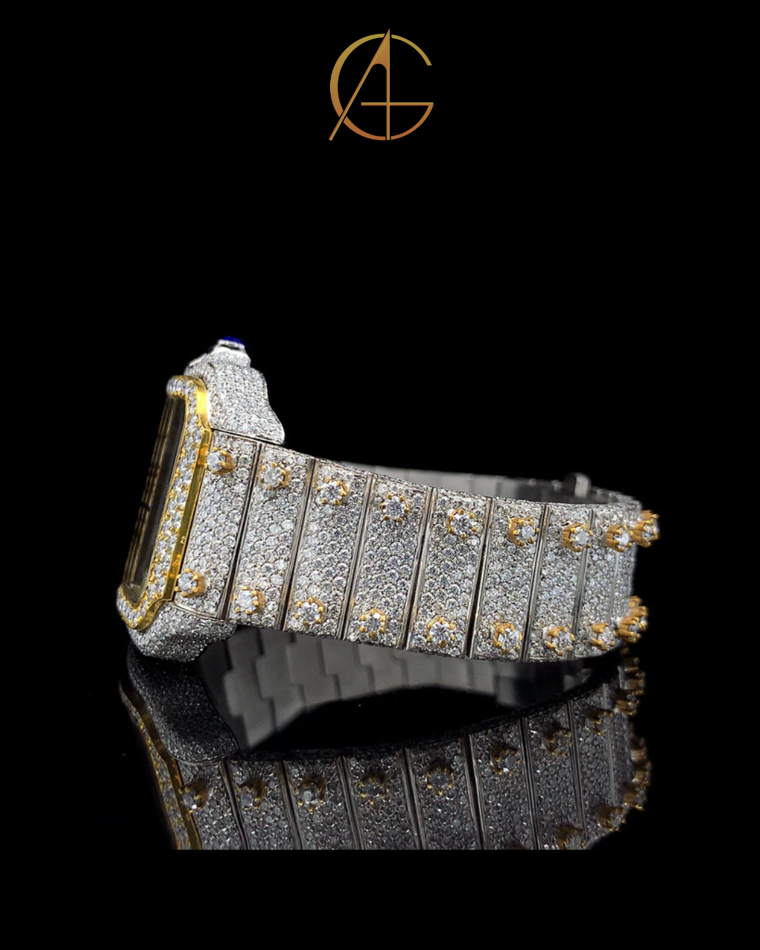 Cartier Gold Roman Dial Moissanite Diamond Watch