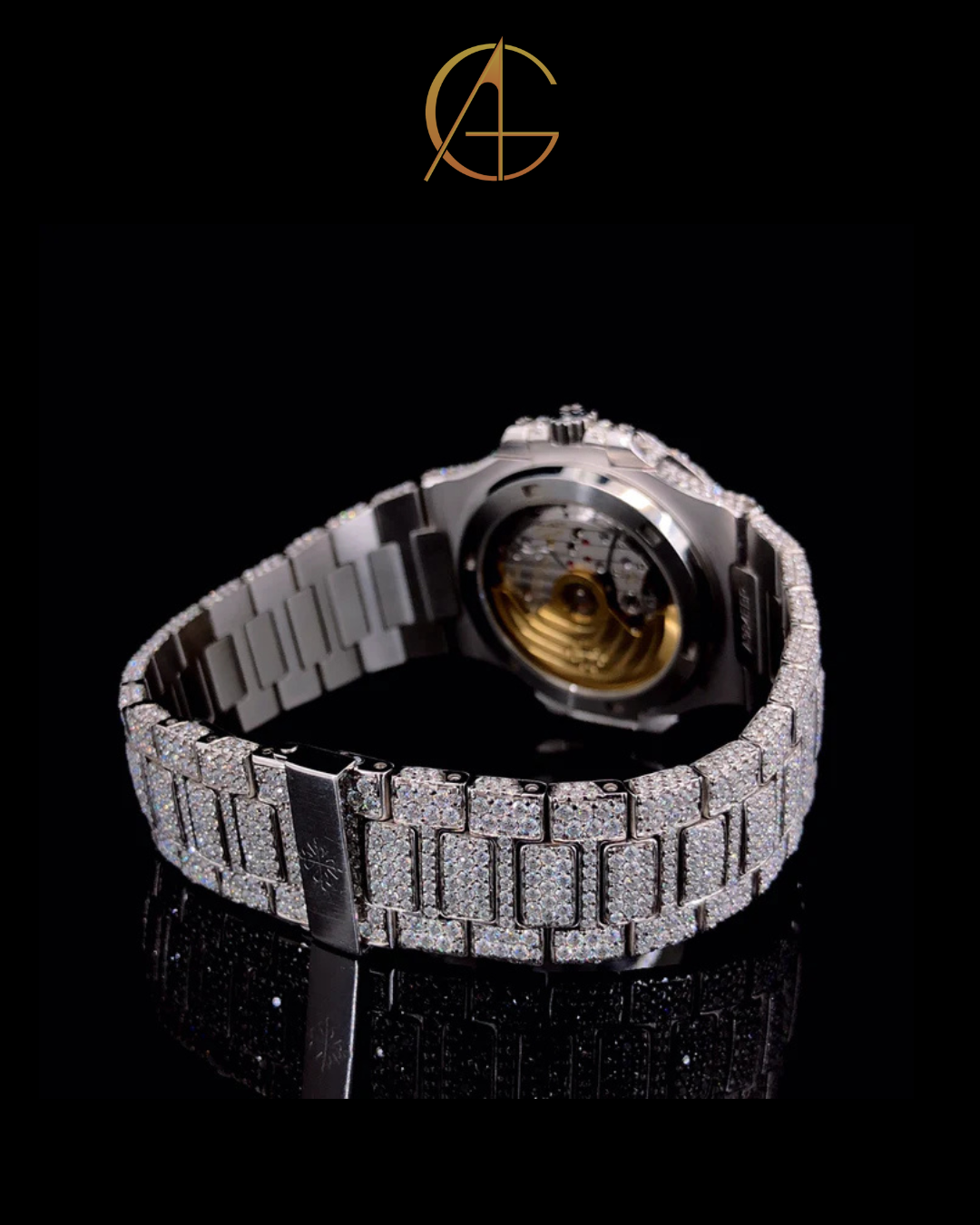 Patek Philippe Fully Iced-out Moissanite Diamond Silver Watch