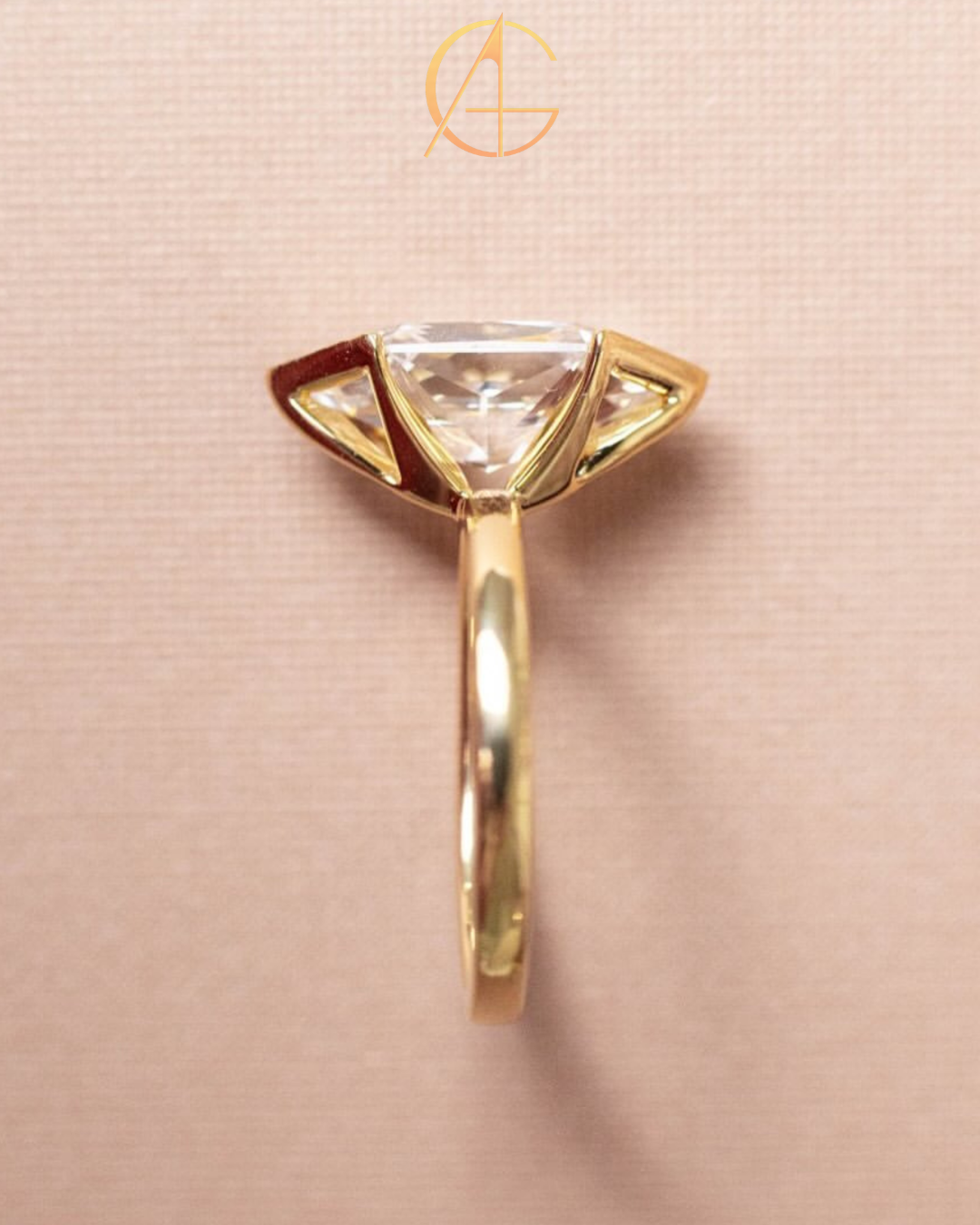 3.00 TCW Iconic Dutch Marquise Cut Moissanite Diamond Half Bezel Set Solitaire Statement Ring For Her