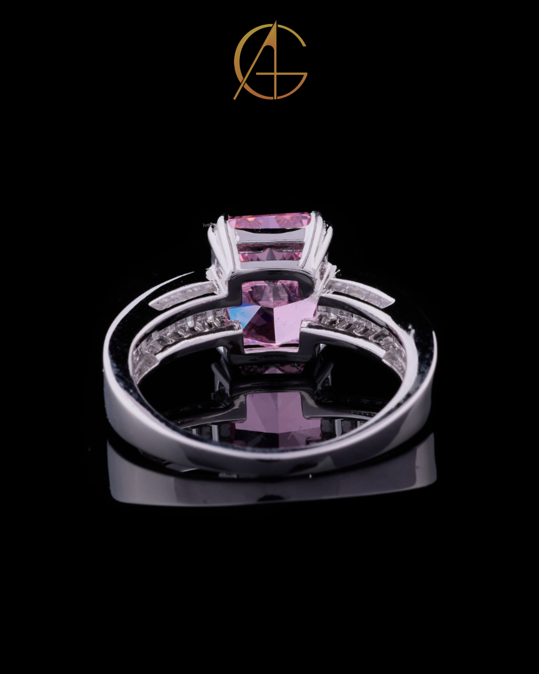 1.00 CT Fancy Intense Pink Radiant Cut Moissanite Diamond Ring with Baguette Accents