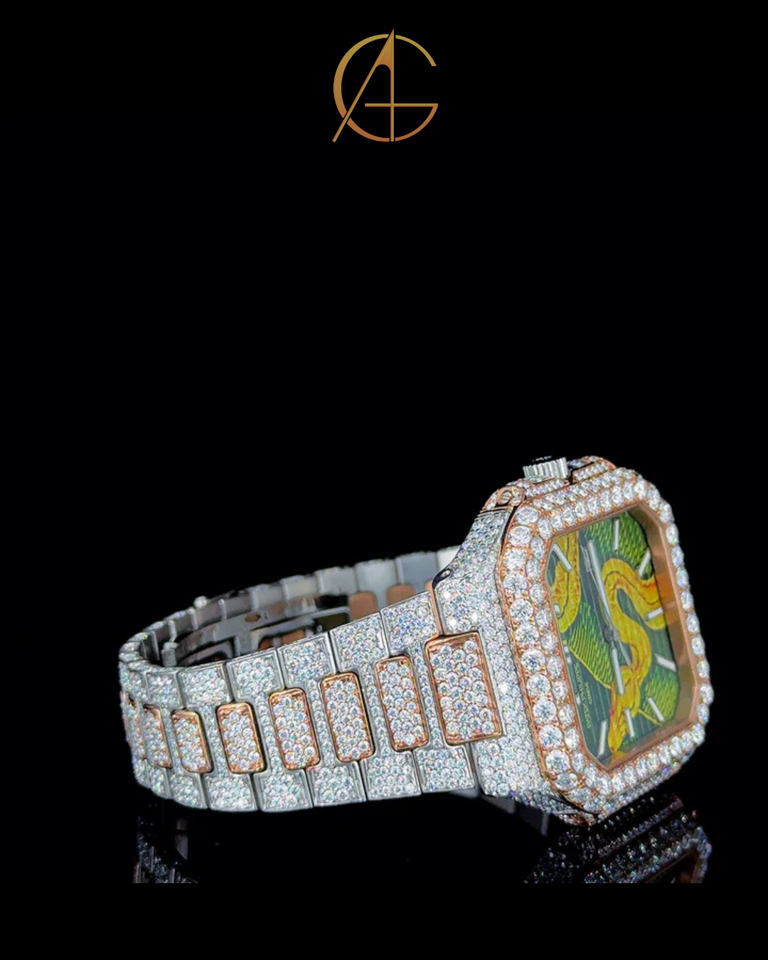 Patek Philippe Rose White With Snake Dial Moissanite Diamond Watch