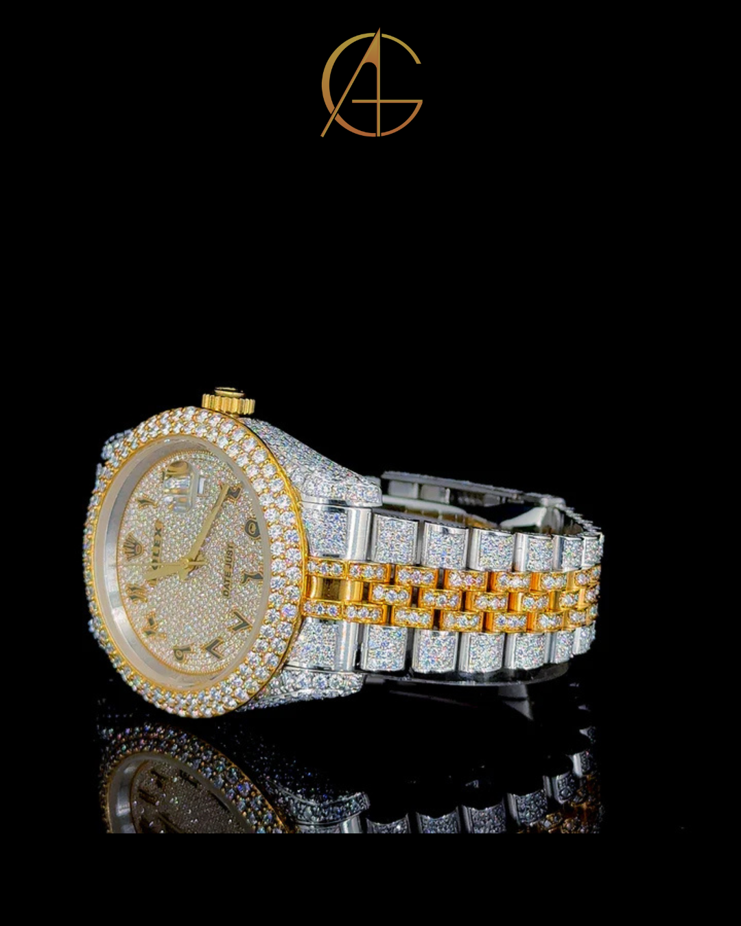 Rolex Two Tone Jubilee belt With Arabic Dial Moissanite Diamond Watch