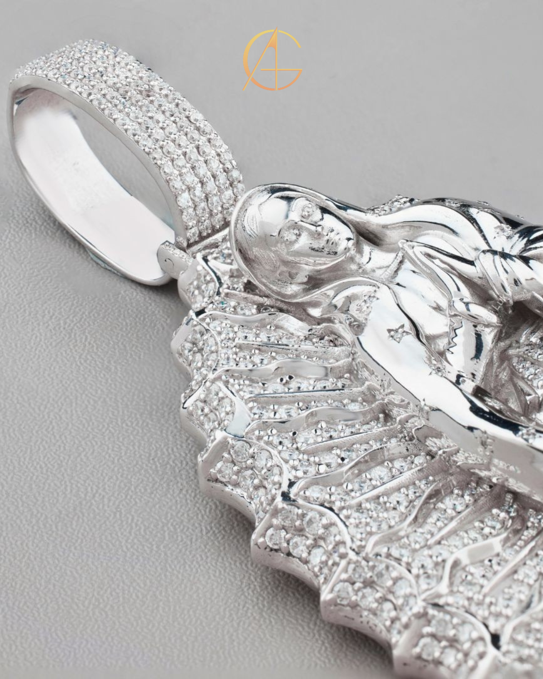 Luxury Custom Lady of Guadalupe Pendant with Moissanite Diamonds by Auren Gems