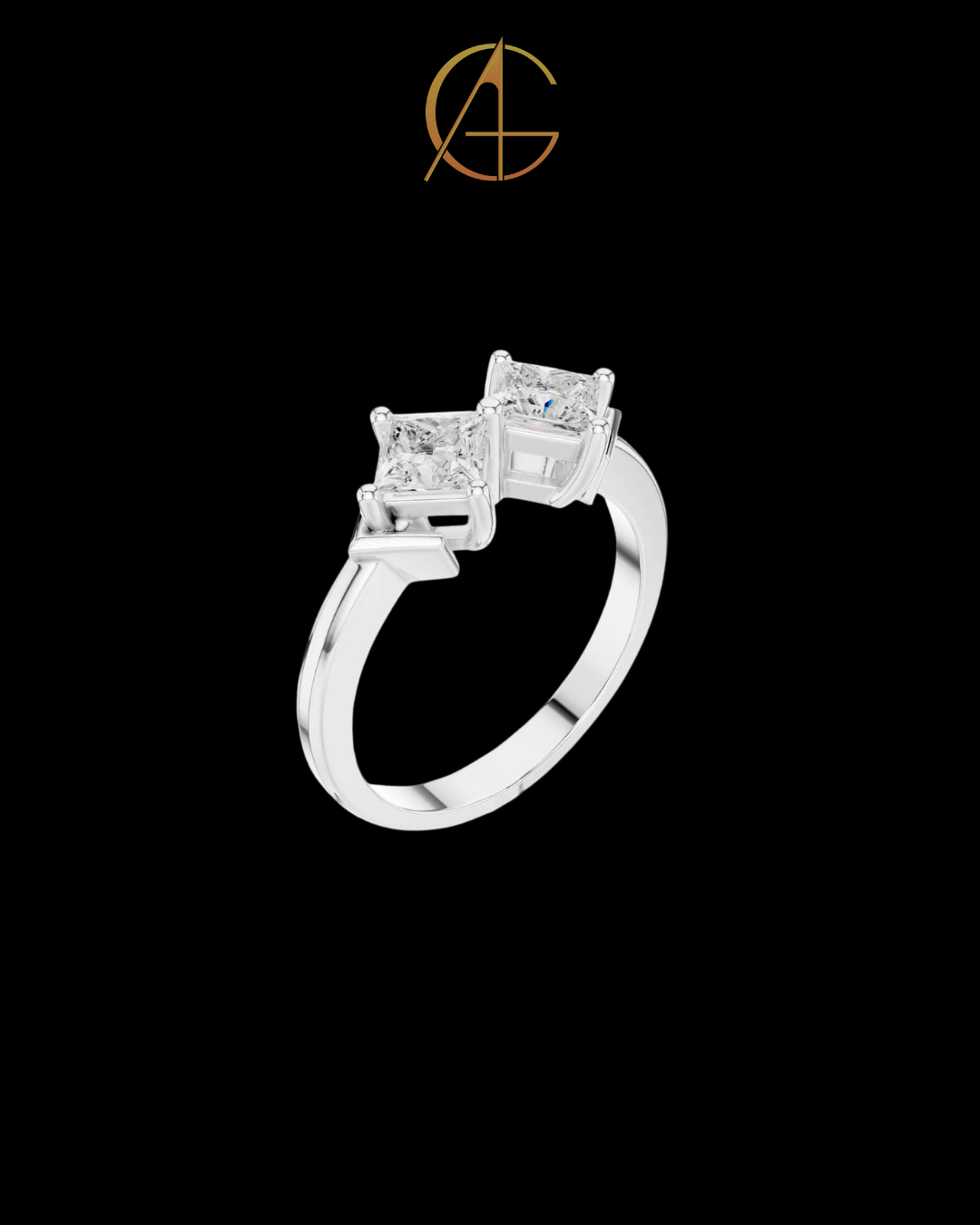 3.00 TCW Stylish Twin Princess Moissanite Diamond Ring in a Contemporary Offset Double Stone Setting