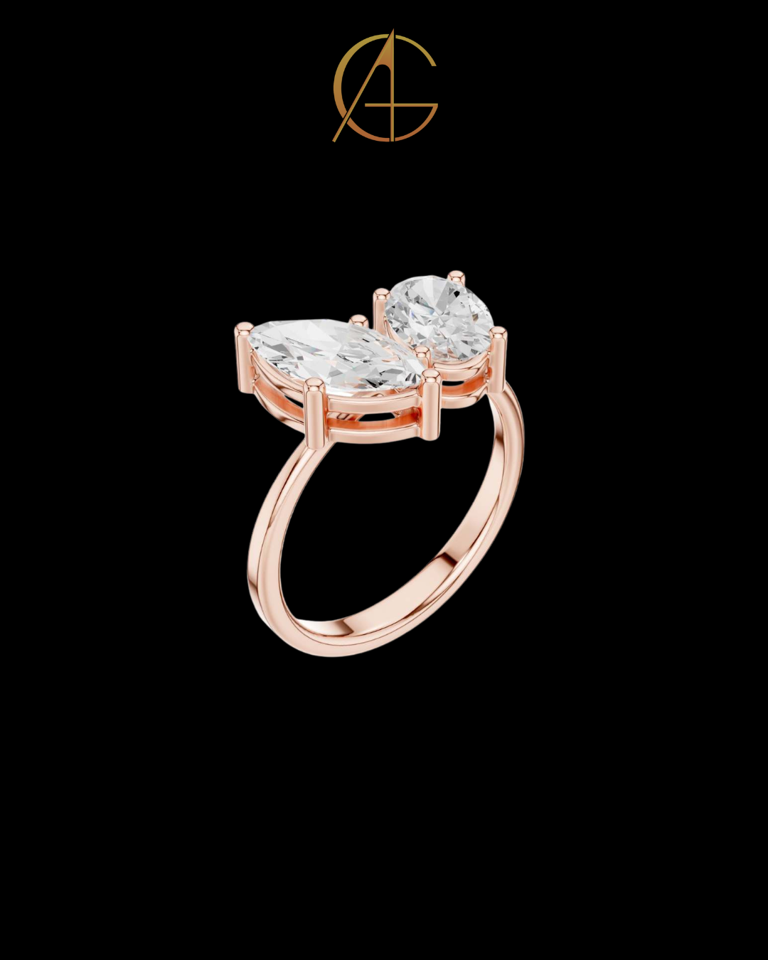 4.50 TCW Artfully Crafted Moissanite Two Stone Ring Featuring Marquise and Oval Cut Diamonds