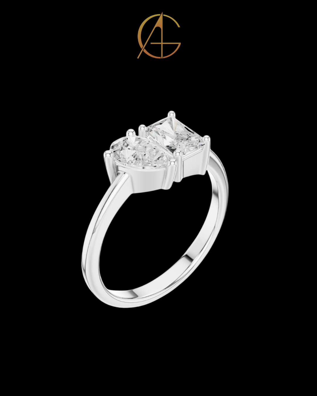4.00 TCW Elegant Toi et Moi Moissanite Ring Featuring Classic Pear Shaped and Emerald Cut Diamonds