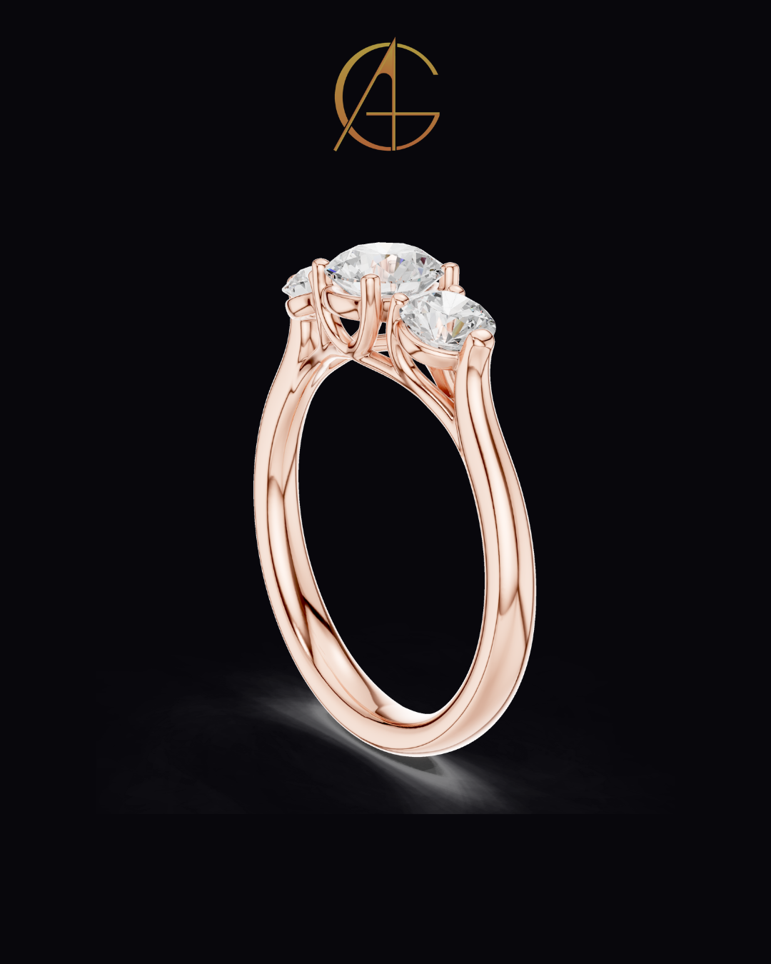 0.67 CT Tri Glow Brilliant Round Moissanite Diamond Trilogy Ring in Classic Gold For Gift