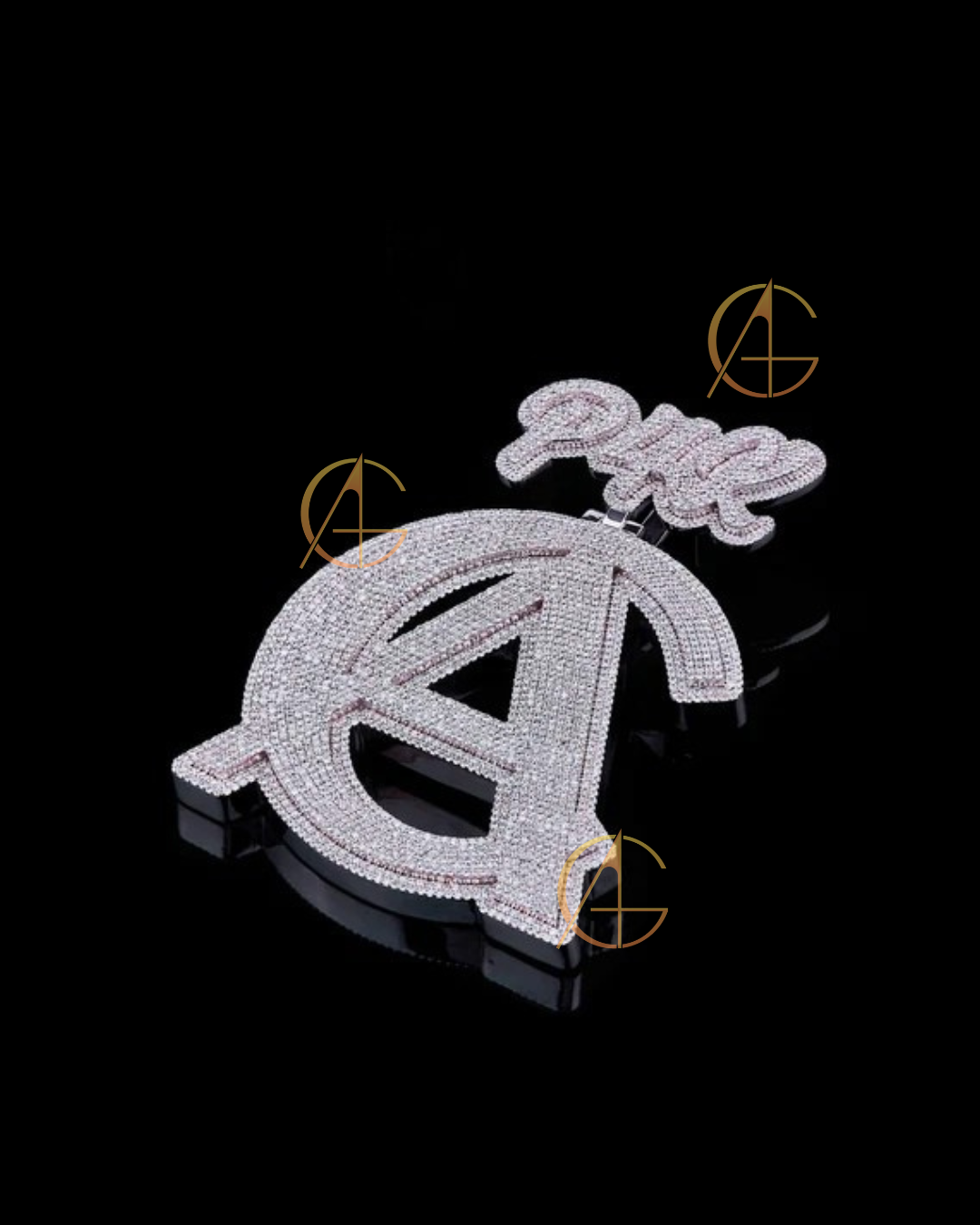 Luxury Custom Initial Moissanite Diamond Pendant with Crown High Shine Hip Hop Look By Auren