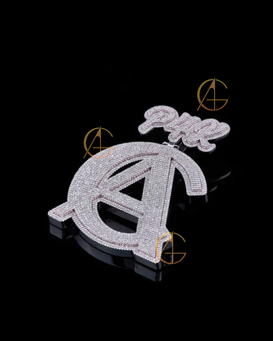 Luxury Custom Initial Moissanite Diamond Pendant with Crown High Shine Hip Hop Look By Auren