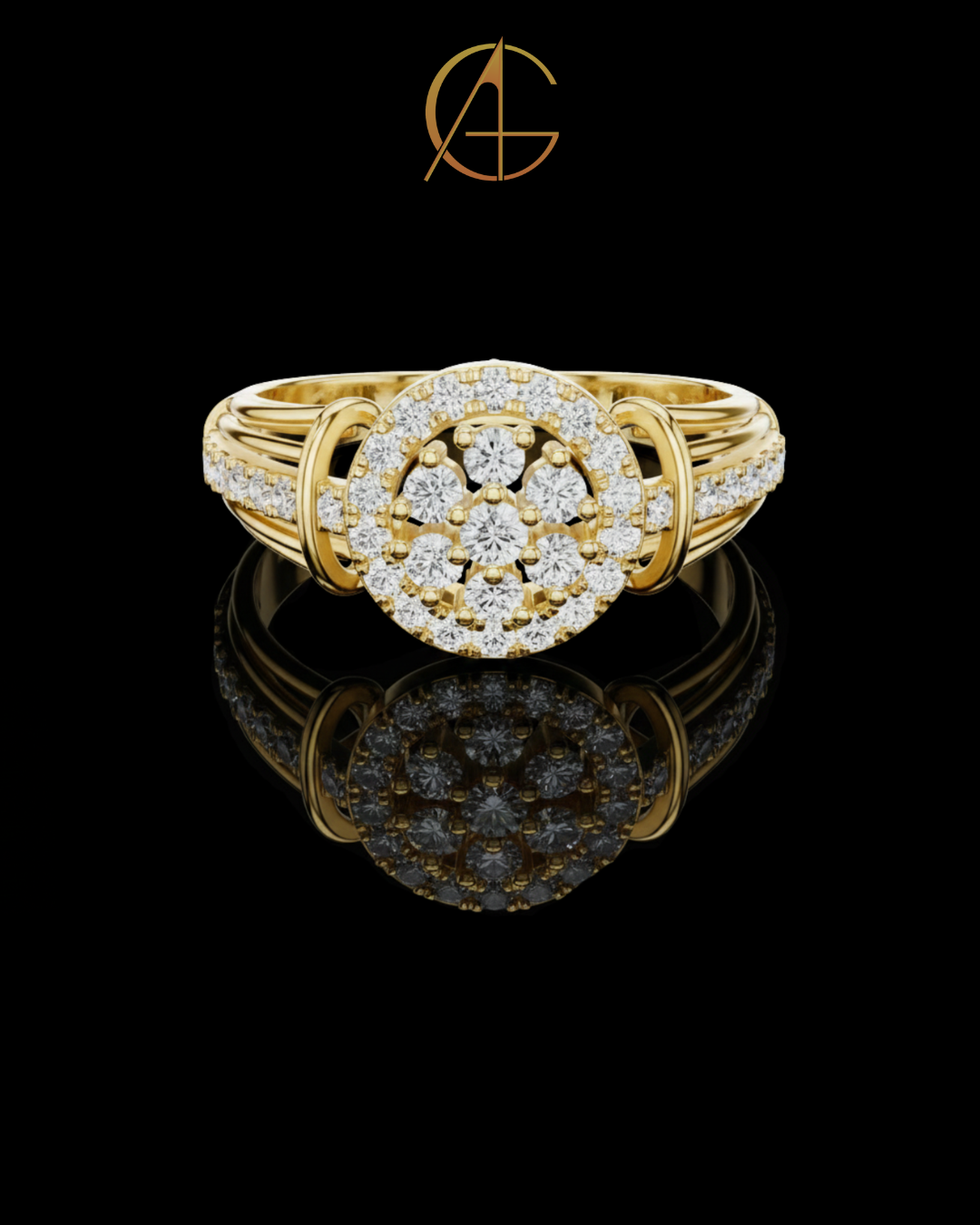 0.50 TCW Stunning Featuring a Brilliant Double Halo Moissanite Diamond Cluster With a Multi Band