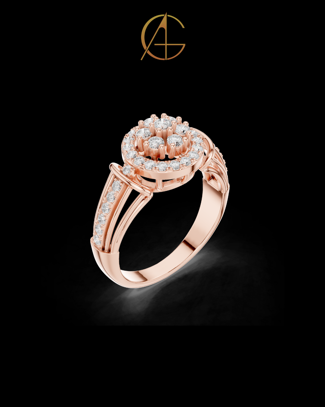 0.50 TCW Stunning Featuring a Brilliant Double Halo Moissanite Diamond Cluster With a Multi Band