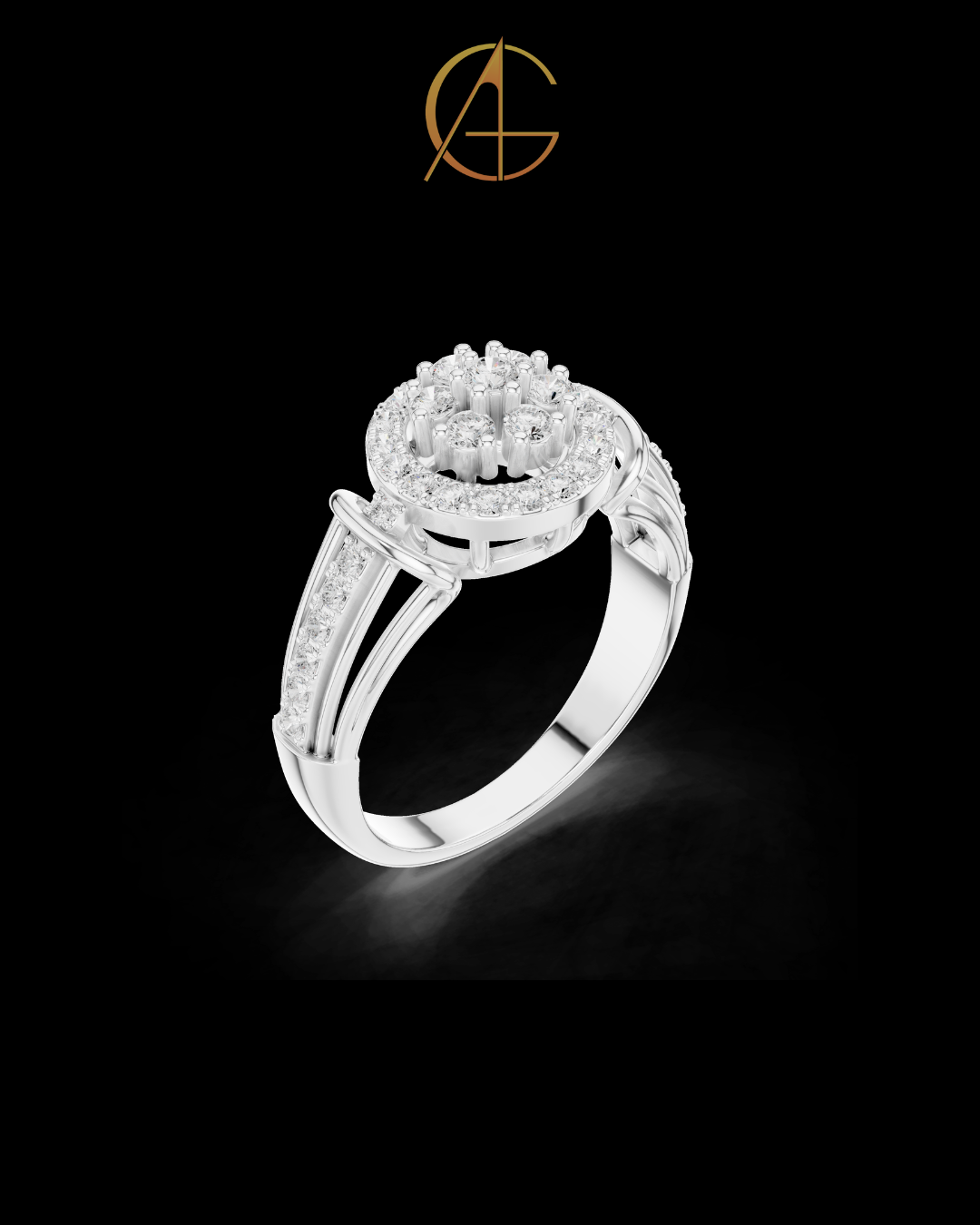 0.50 TCW Stunning Featuring a Brilliant Double Halo Moissanite Diamond Cluster With a Multi Band