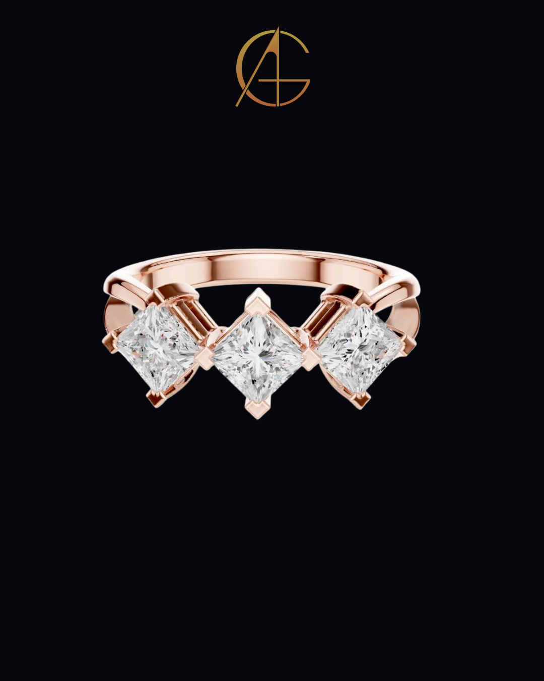 1.31 TCW Elegant Three Stone Ring with Brilliant Princess Moissanite Diamonds in a Sleek Prong Setting