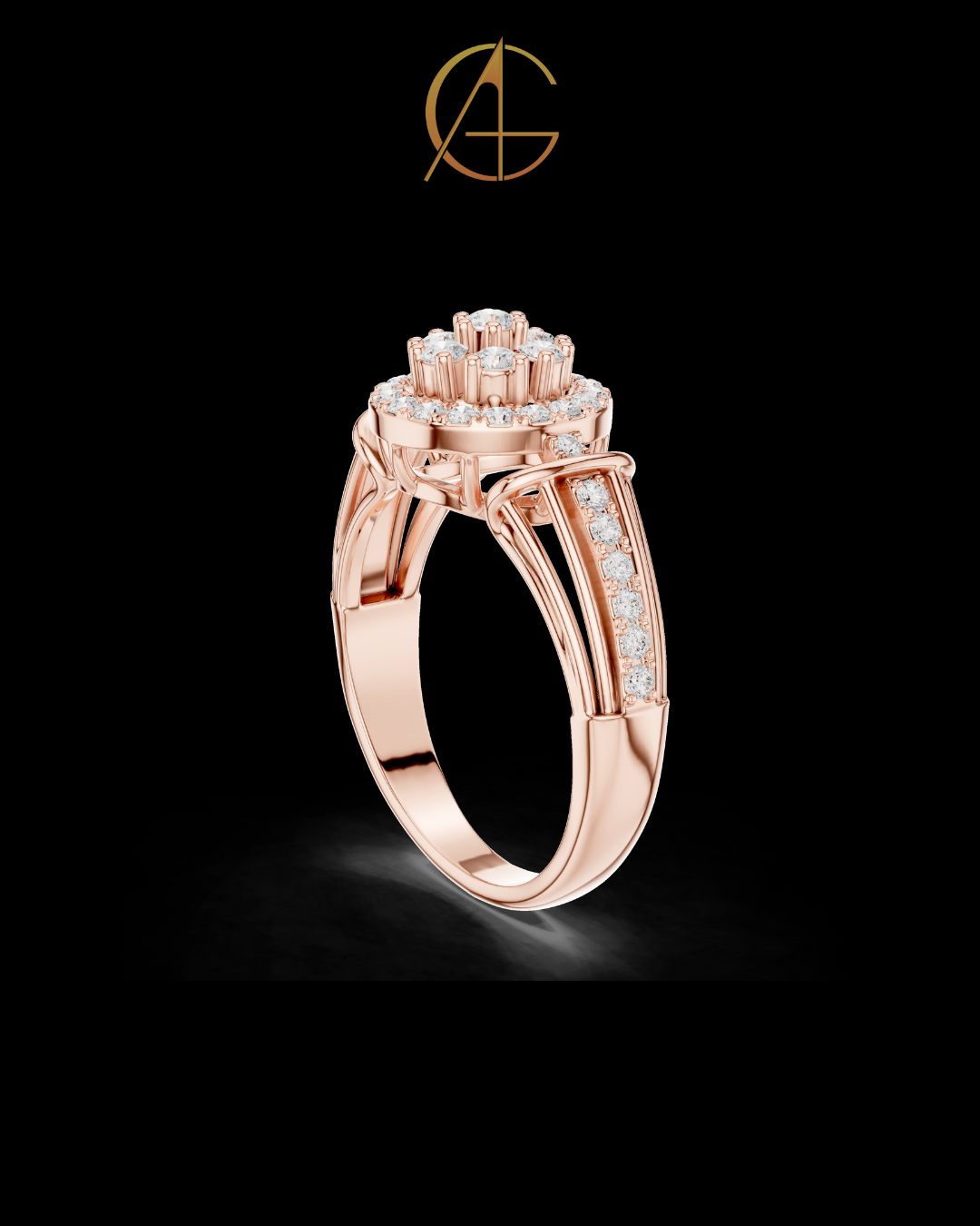 0.50 TCW Stunning Featuring a Brilliant Double Halo Moissanite Diamond Cluster With a Multi Band