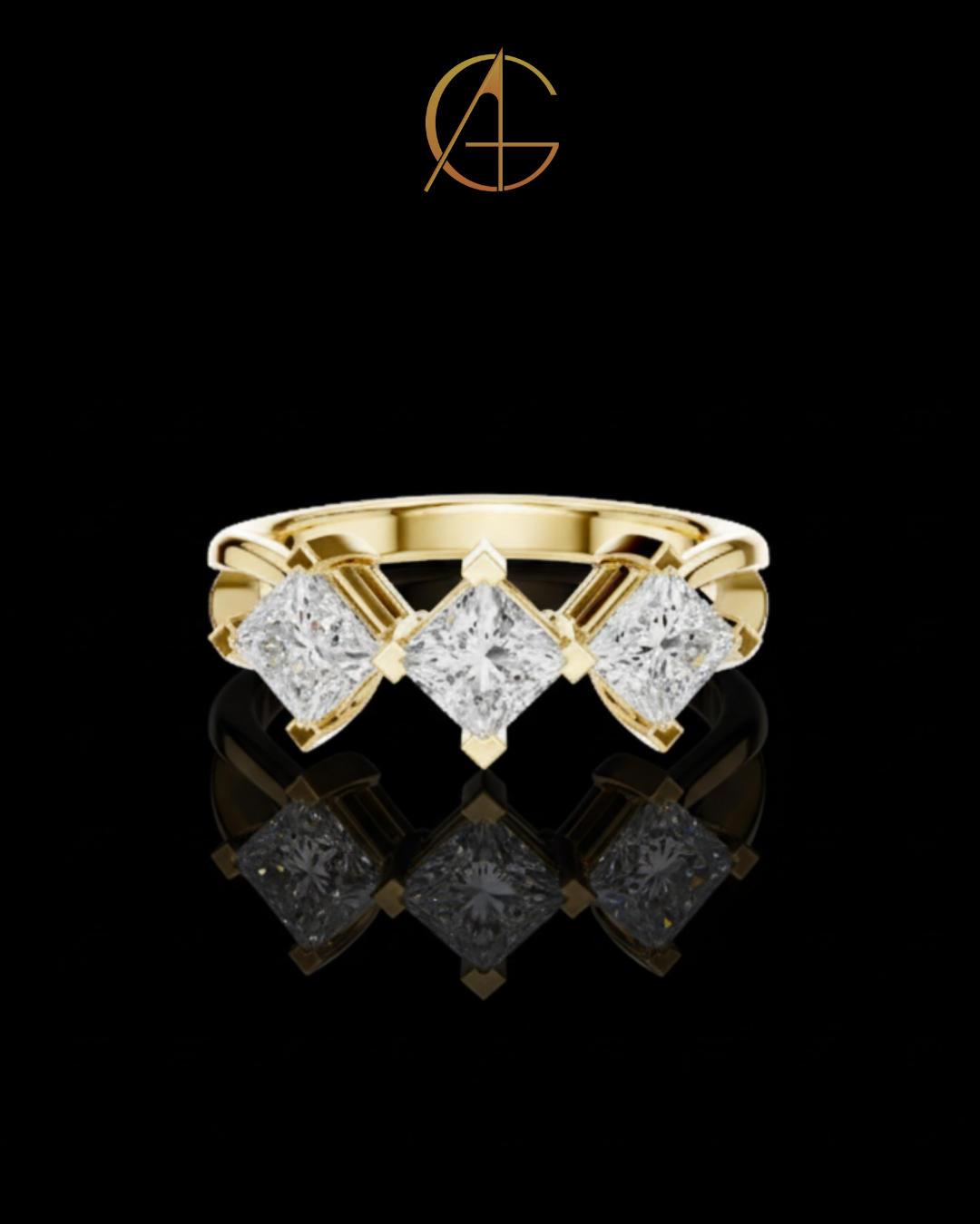 1.31 TCW Elegant Three Stone Ring with Brilliant Princess Moissanite Diamonds in a Sleek Prong Setting