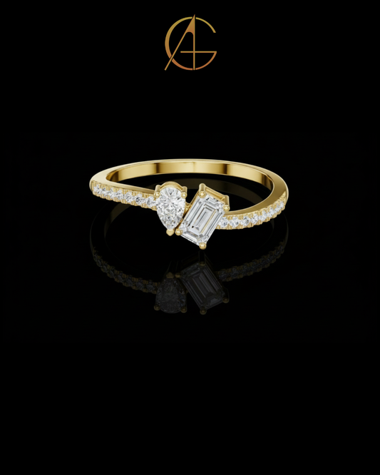 2.50 TCW Exclusive Toi et Moi Moissanite Ring with Pear Cut and Emerald Cut Diamonds