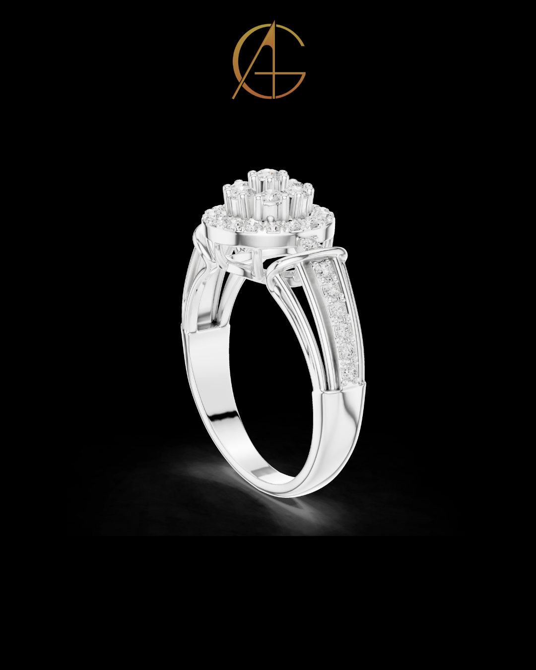 0.50 TCW Stunning Featuring a Brilliant Double Halo Moissanite Diamond Cluster With a Multi Band