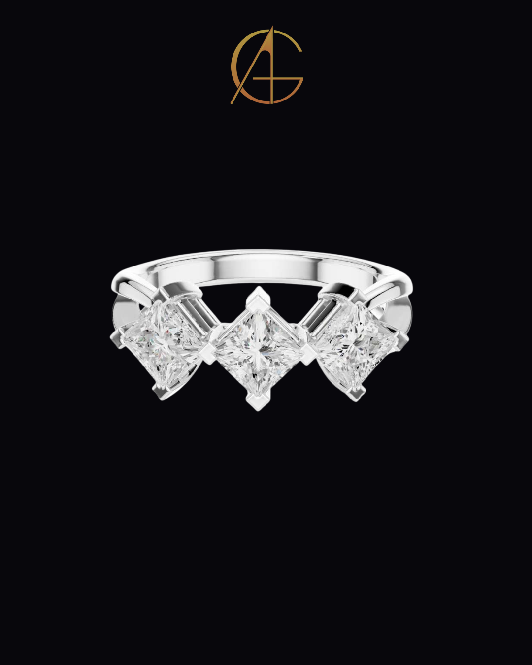 1.31 TCW Elegant Three Stone Ring with Brilliant Princess Moissanite Diamonds in a Sleek Prong Setting