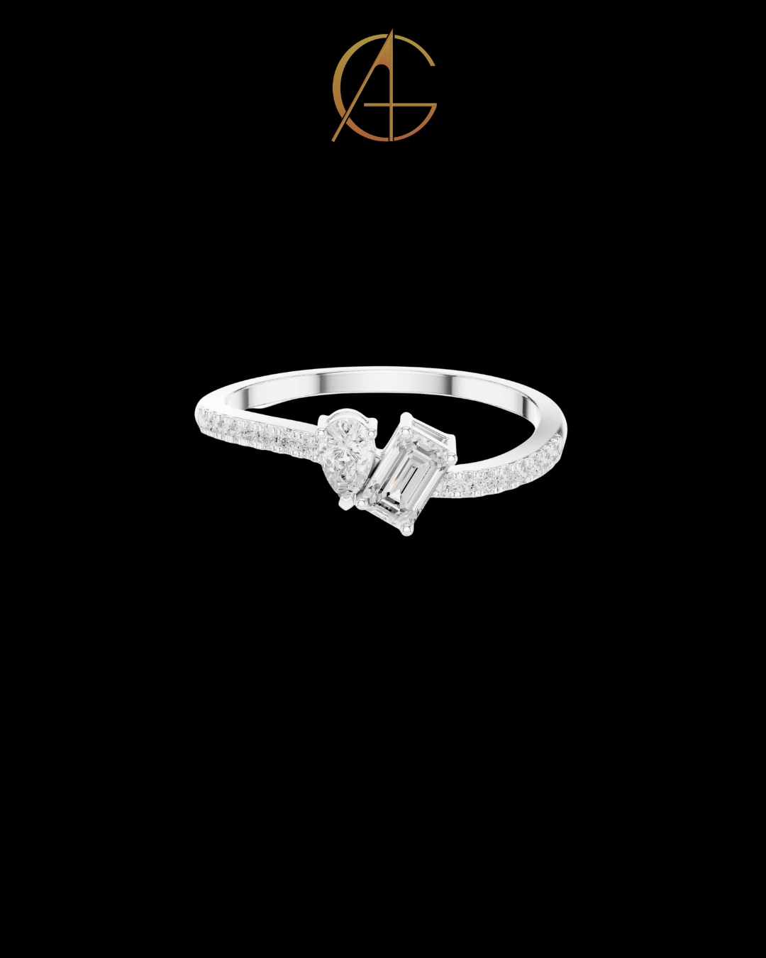 2.50 TCW Exclusive Toi et Moi Moissanite Ring with Pear Cut and Emerald Cut Diamonds