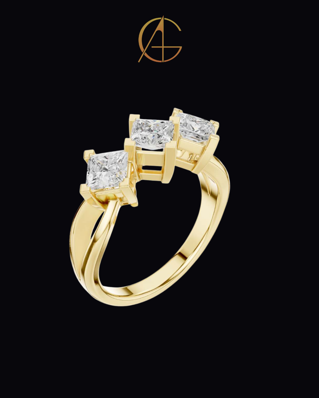 1.31 TCW Elegant Three Stone Ring with Brilliant Princess Moissanite Diamonds in a Sleek Prong Setting