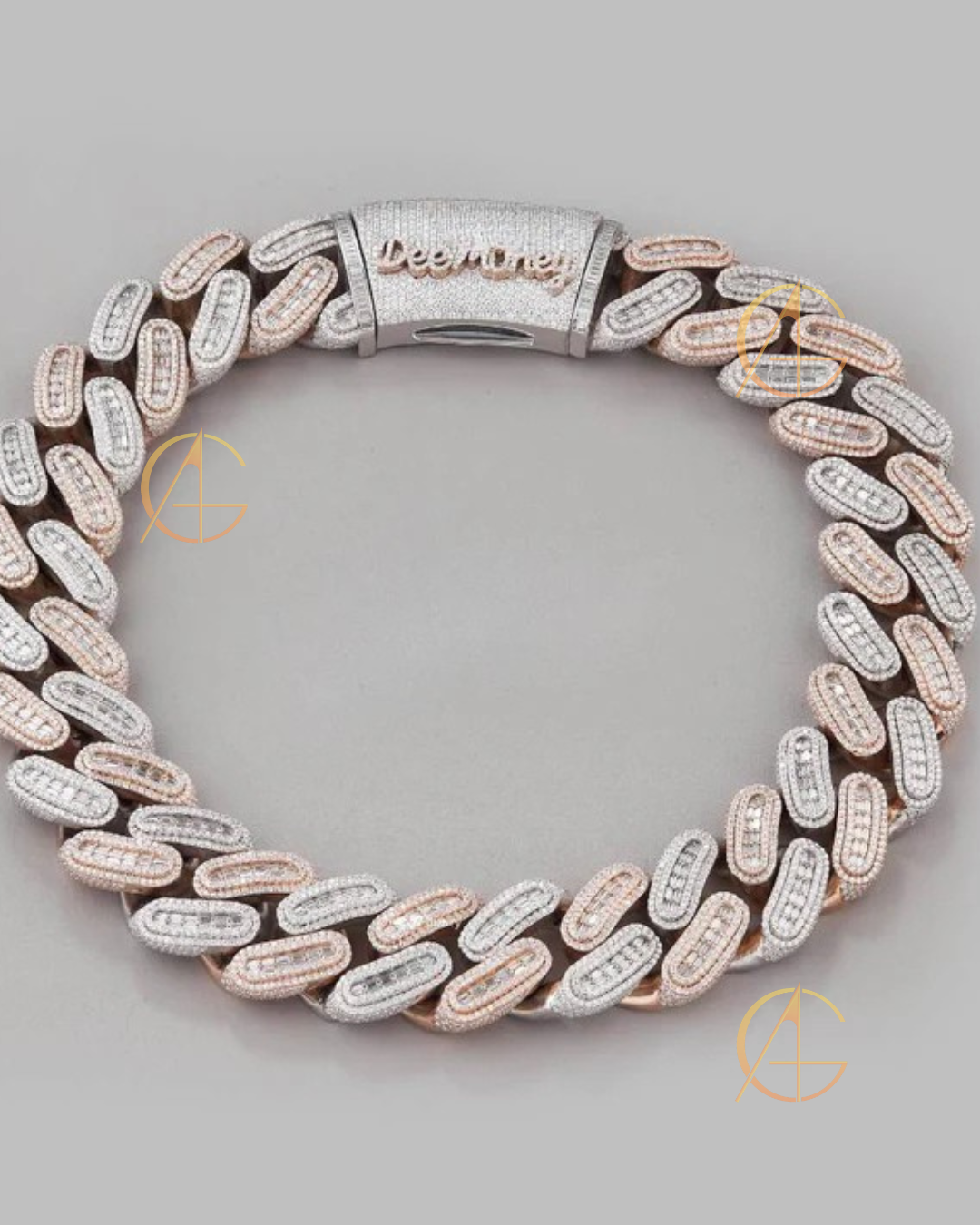 Custom Name Clasp Lock Iced Out Moissanite Hip Hop Rose Gold Baguette Diamond Cuban Chain By Auren