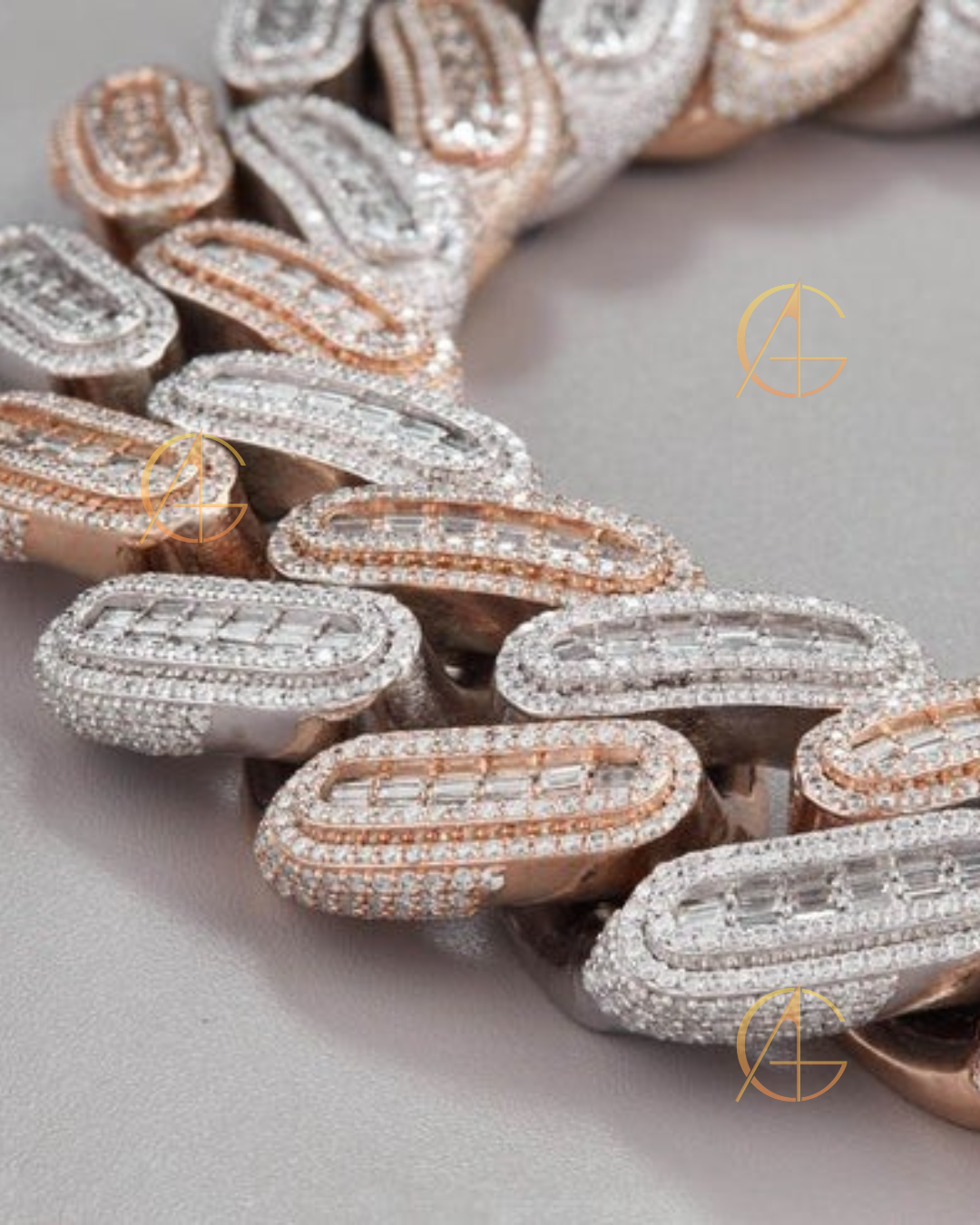 Custom Name Clasp Lock Iced Out Moissanite Hip Hop Rose Gold Baguette Diamond Cuban Chain By Auren