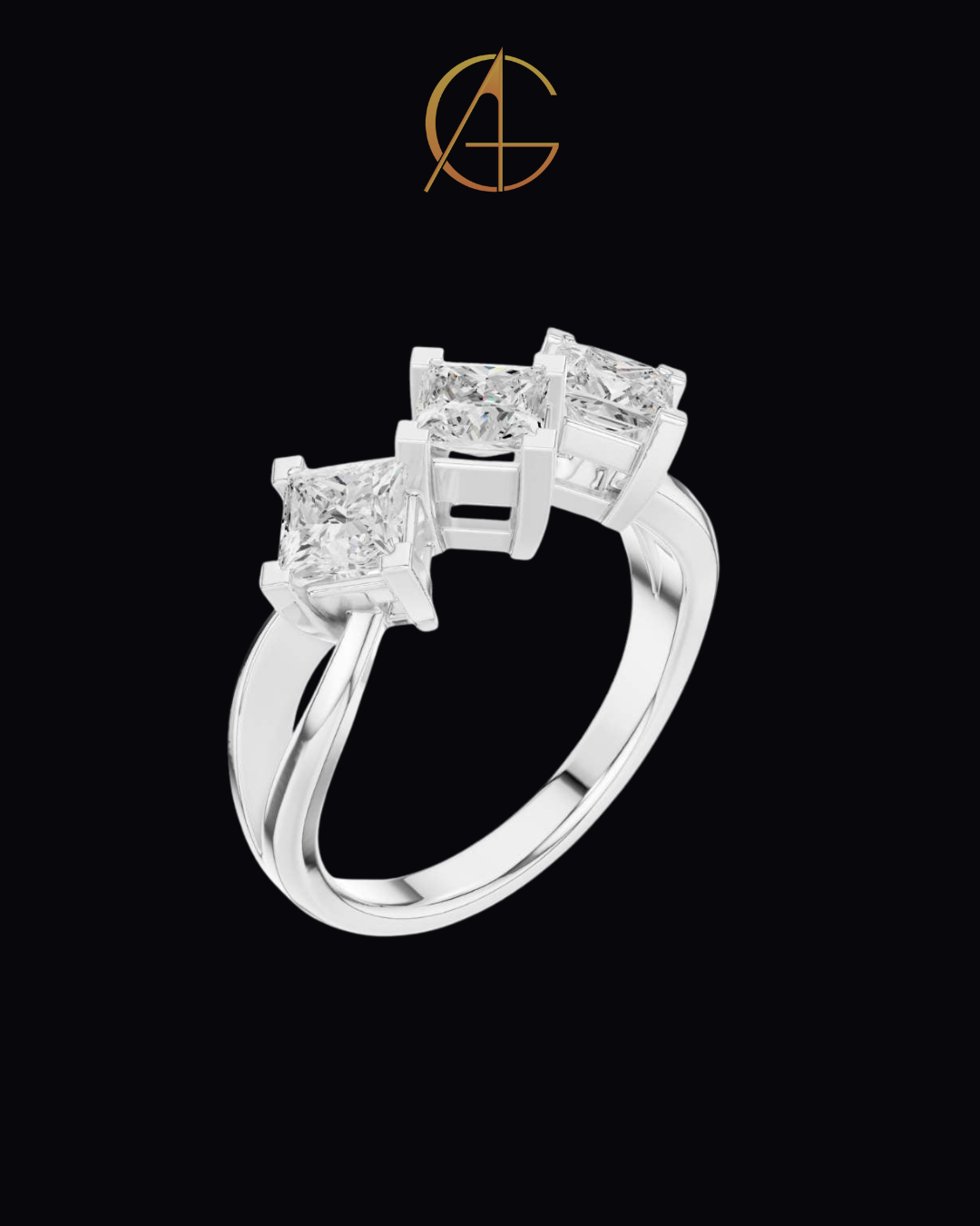 1.31 TCW Elegant Three Stone Ring with Brilliant Princess Moissanite Diamonds in a Sleek Prong Setting