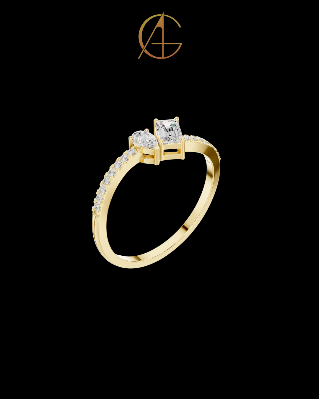 2.50 TCW Exclusive Toi et Moi Moissanite Ring with Pear Cut and Emerald Cut Diamonds