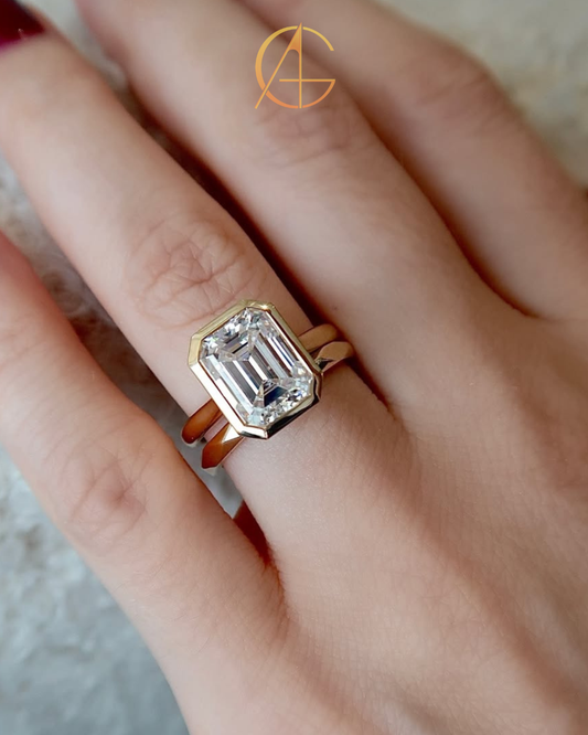 1.50 TCW Classic Emerald Cut Moissanite Diamond Bezel Set Solitaire Engagement Ring For Women