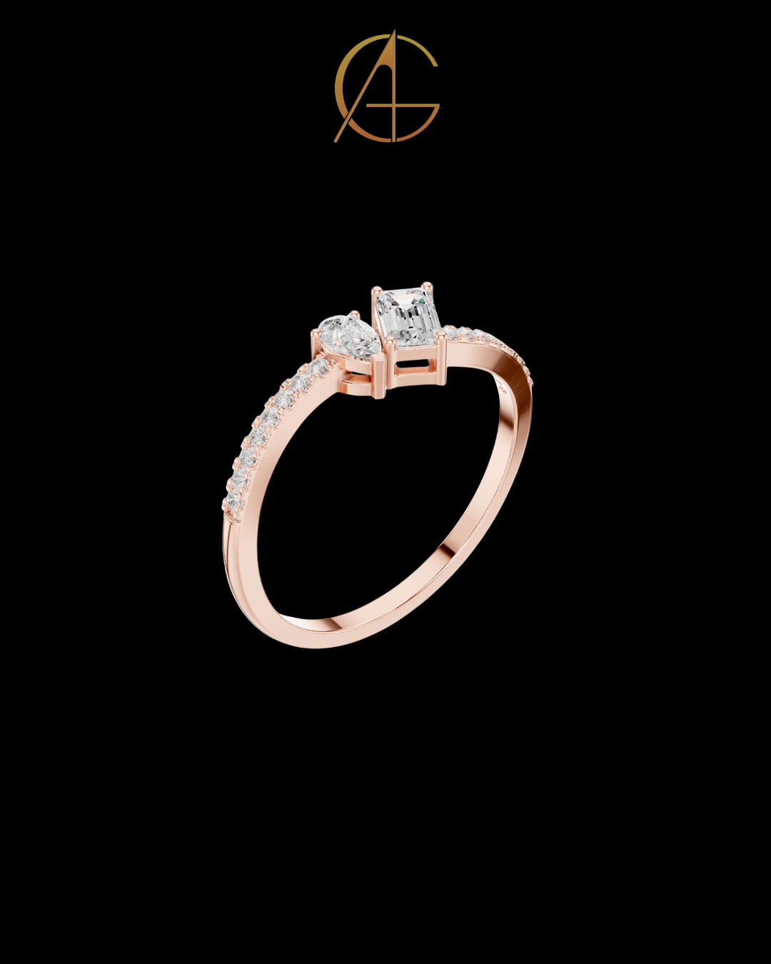 2.50 TCW Exclusive Toi et Moi Moissanite Ring with Pear Cut and Emerald Cut Diamonds