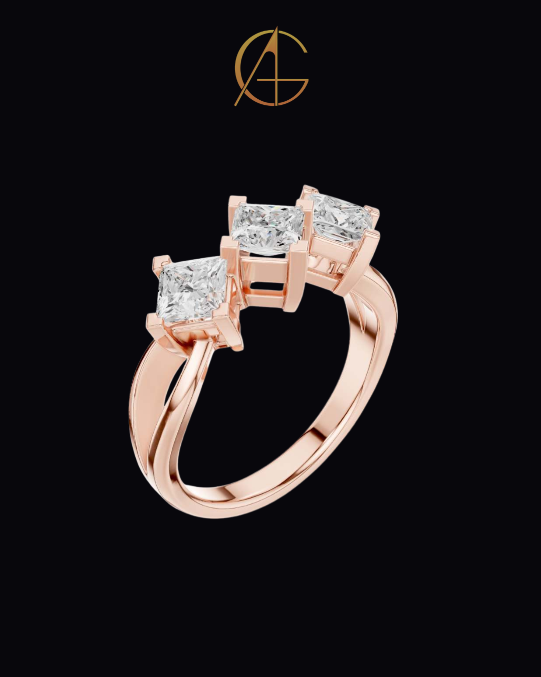 1.31 TCW Elegant Three Stone Ring with Brilliant Princess Moissanite Diamonds in a Sleek Prong Setting