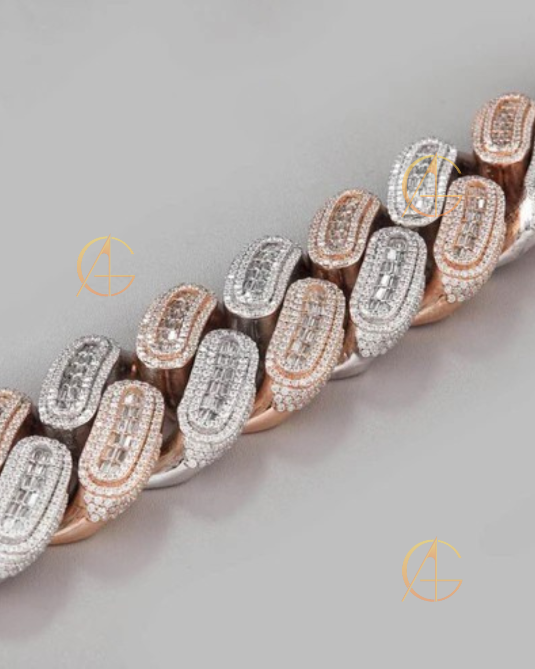 Custom Name Clasp Lock Iced Out Moissanite Hip Hop Rose Gold Baguette Diamond Cuban Chain By Auren