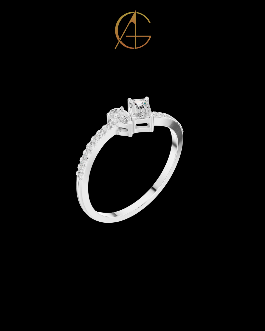 2.50 TCW Exclusive Toi et Moi Moissanite Ring with Pear Cut and Emerald Cut Diamonds