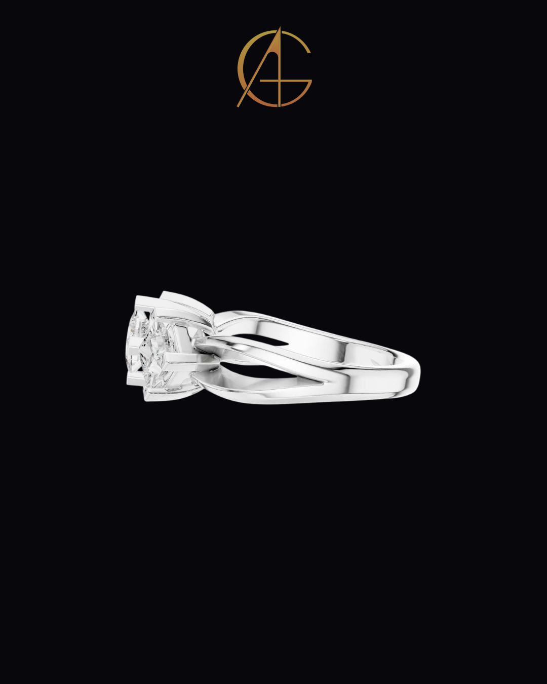 1.31 TCW Elegant Three Stone Ring with Brilliant Princess Moissanite Diamonds in a Sleek Prong Setting