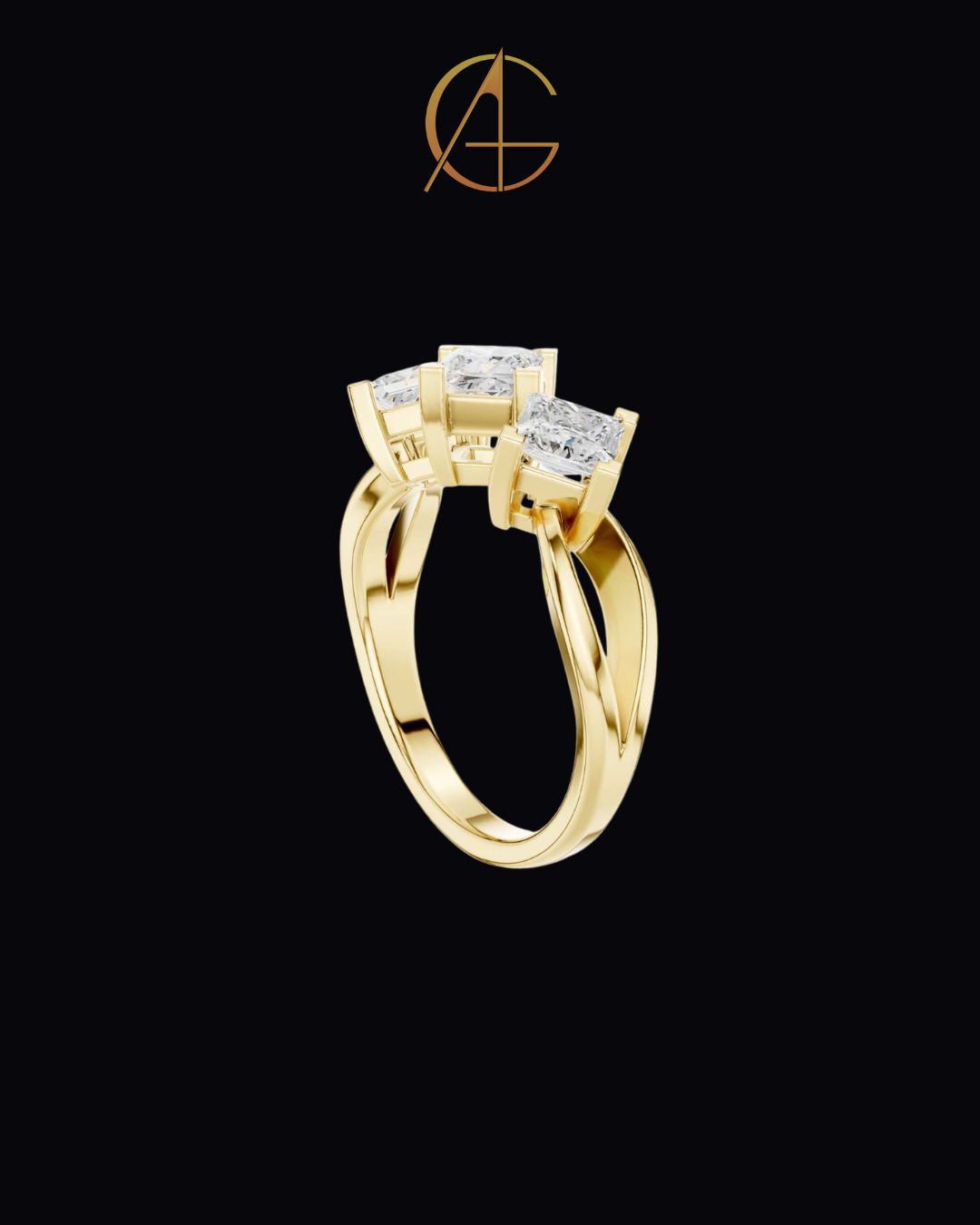 1.31 TCW Elegant Three Stone Ring with Brilliant Princess Moissanite Diamonds in a Sleek Prong Setting