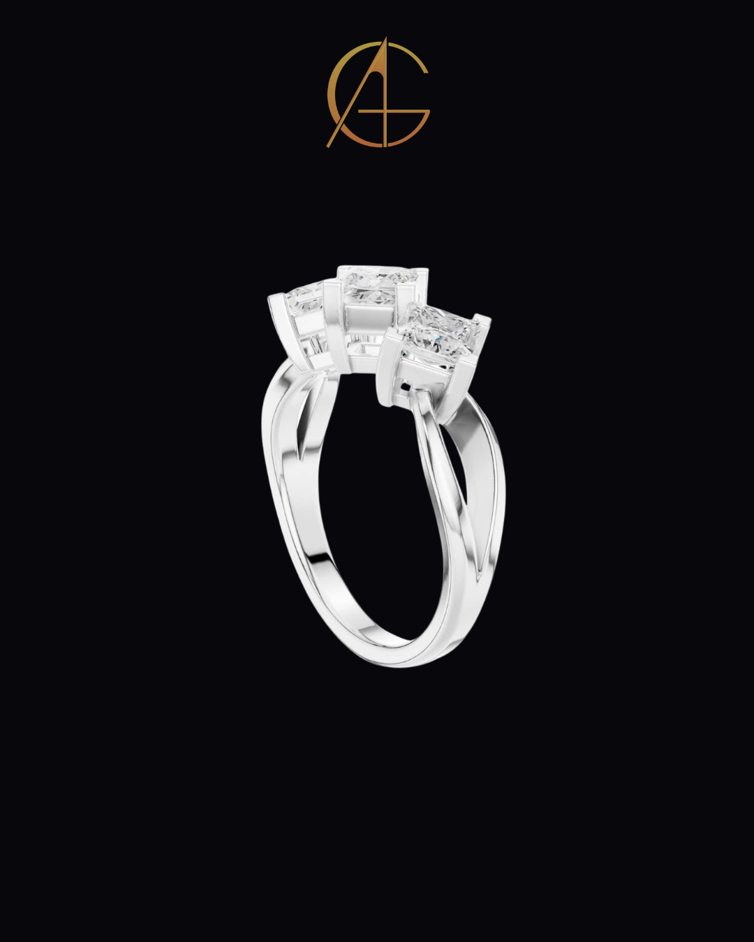 1.31 TCW Elegant Three Stone Ring with Brilliant Princess Moissanite Diamonds in a Sleek Prong Setting